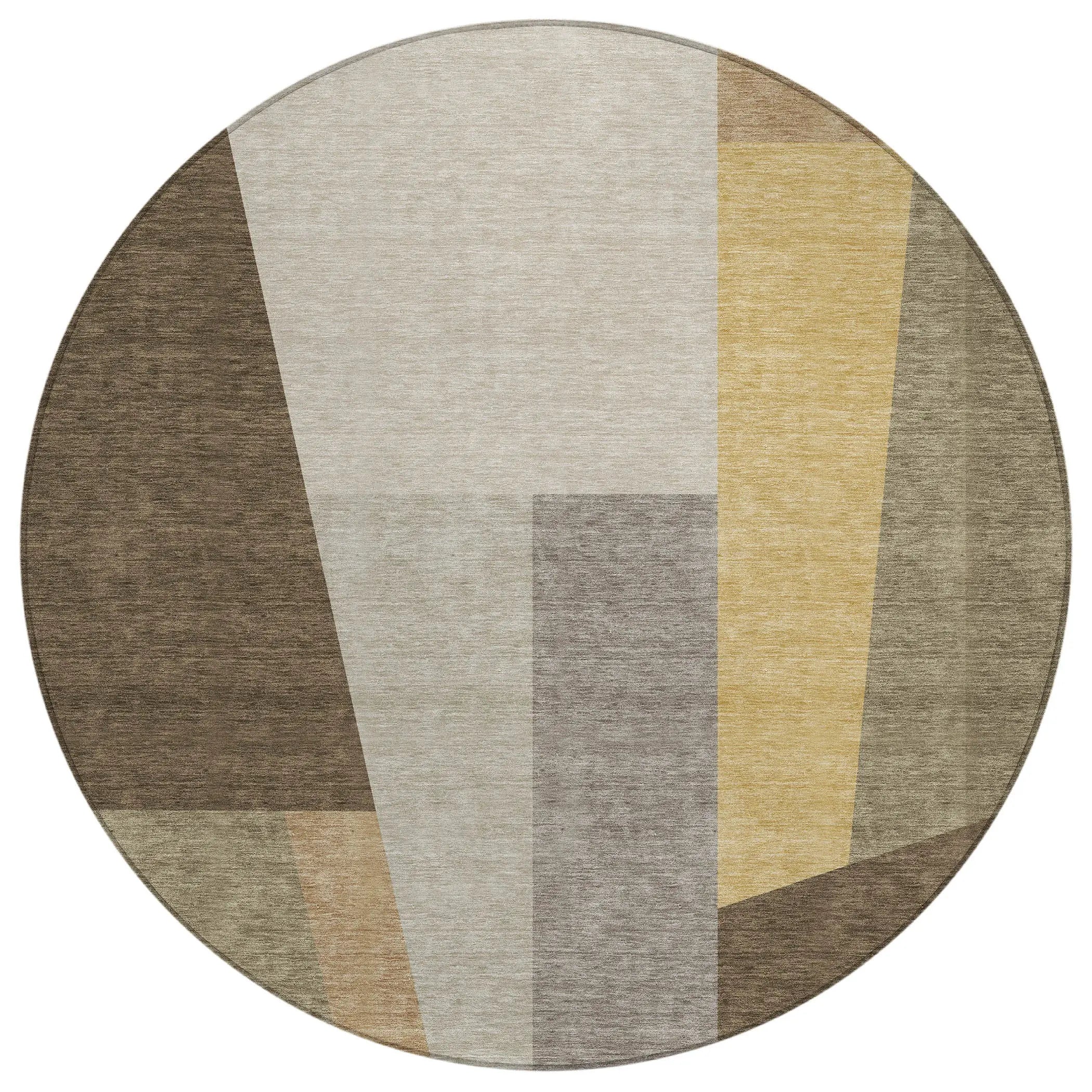 8' Chocolate And Beige Round Geometric Washable Indoor Outdoor Area Rug Homeroots Outdoor