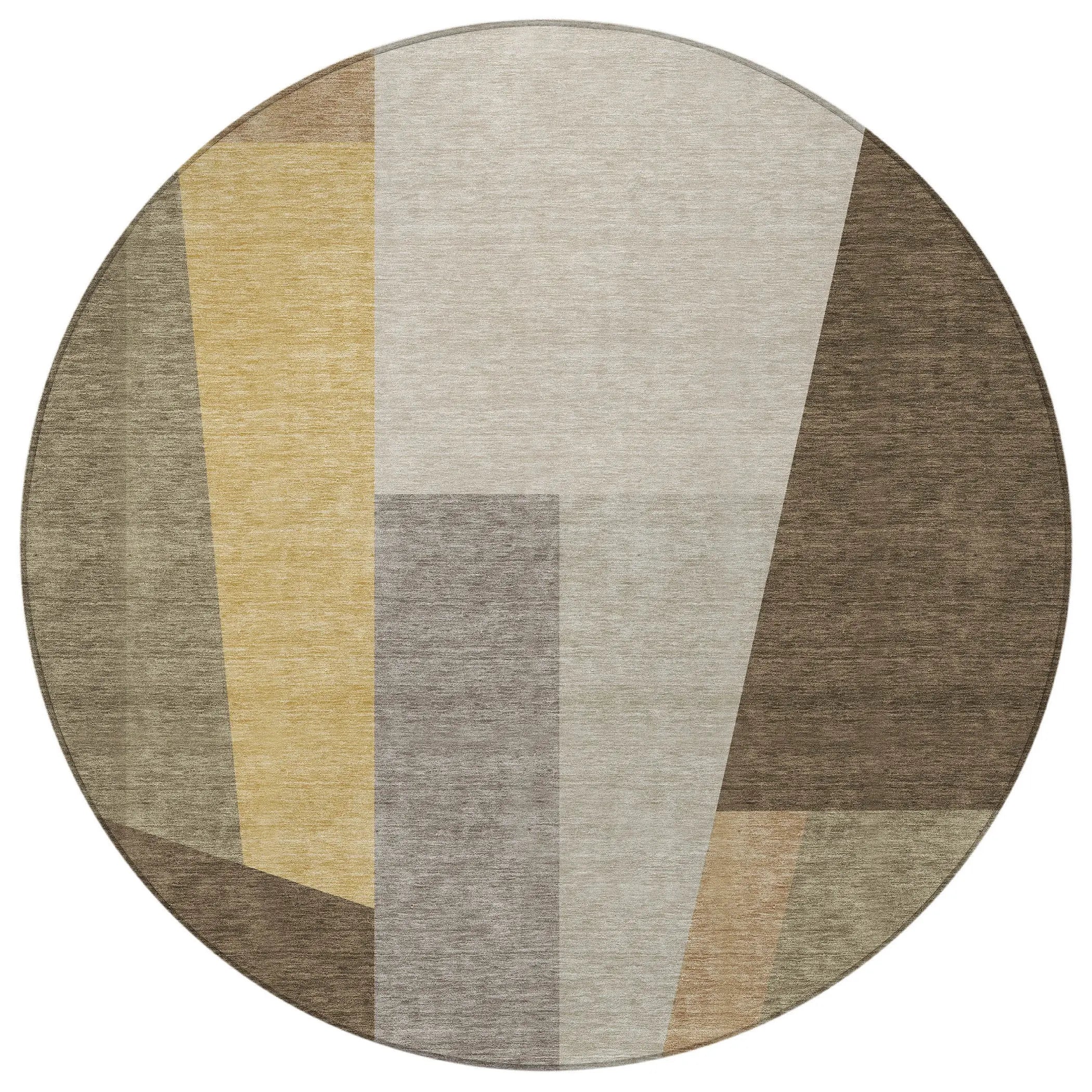 8' Chocolate And Beige Round Geometric Washable Indoor Outdoor Area Rug Homeroots Outdoor
