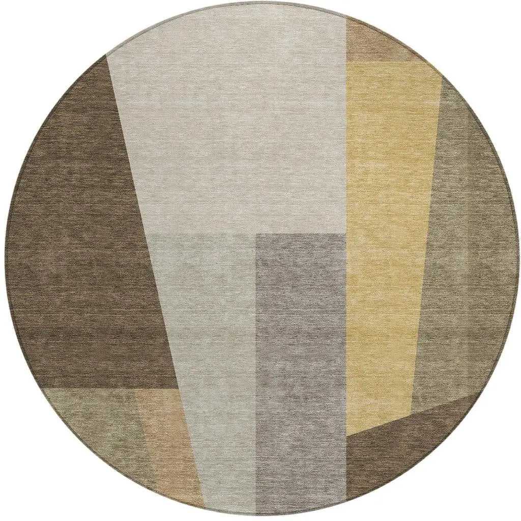8' Chocolate And Beige Round Geometric Washable Indoor Outdoor Area Rug Homeroots Outdoor
