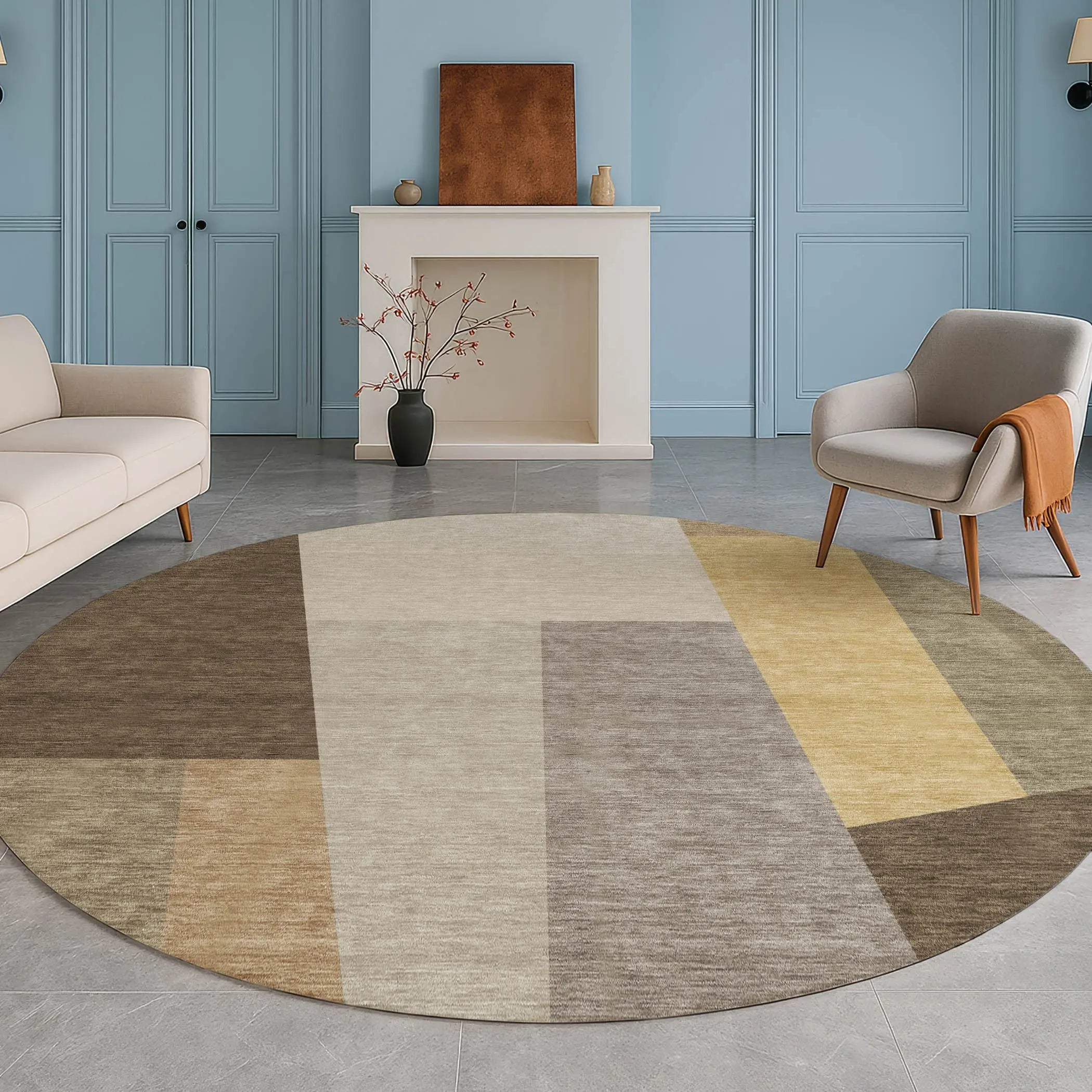 8' Chocolate And Beige Round Geometric Washable Indoor Outdoor Area Rug Homeroots Outdoor