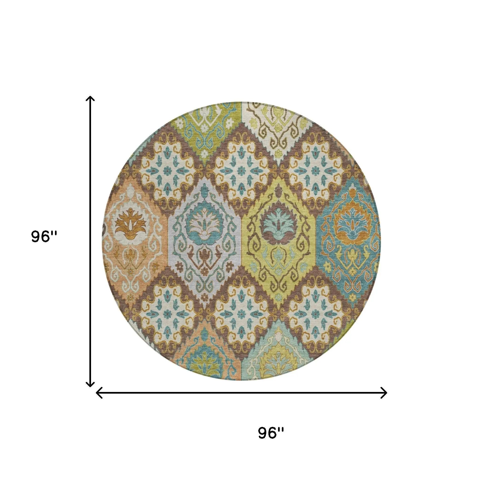 8' Chocolate And Beige Round Geometric Washable Indoor Outdoor Area Rug Homeroots Outdoor