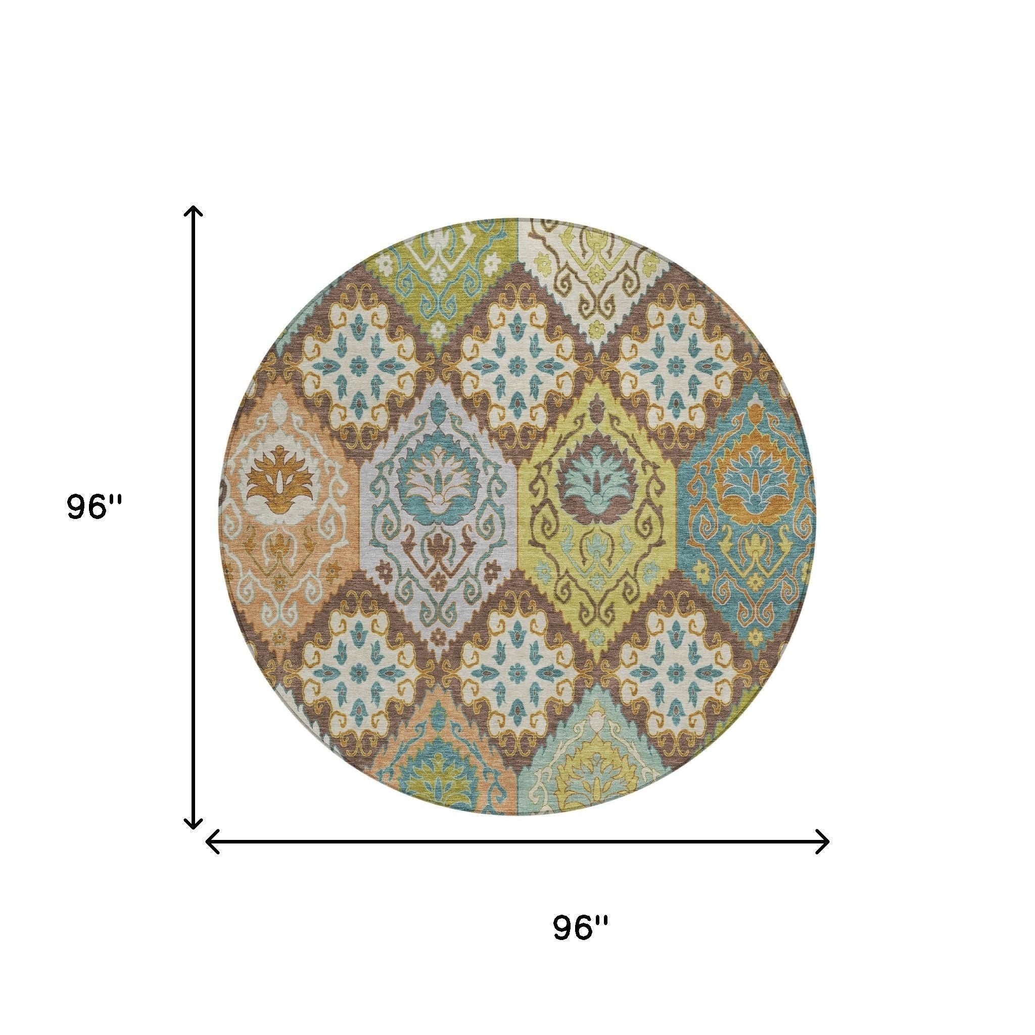 8' Chocolate And Beige Round Geometric Washable Indoor Outdoor Area Rug Homeroots Outdoor