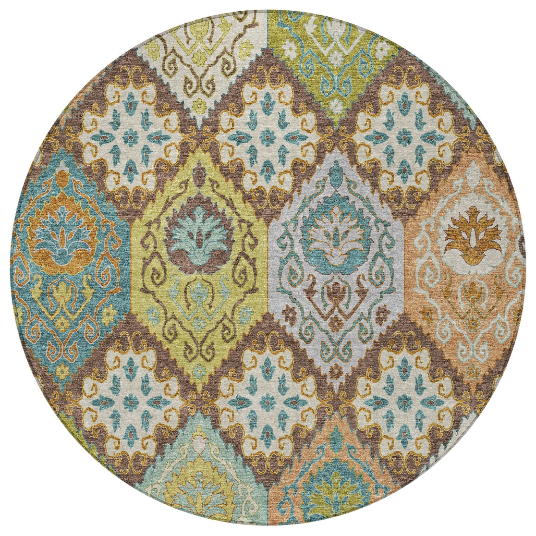 8' Chocolate And Beige Round Geometric Washable Indoor Outdoor Area Rug Homeroots Outdoor