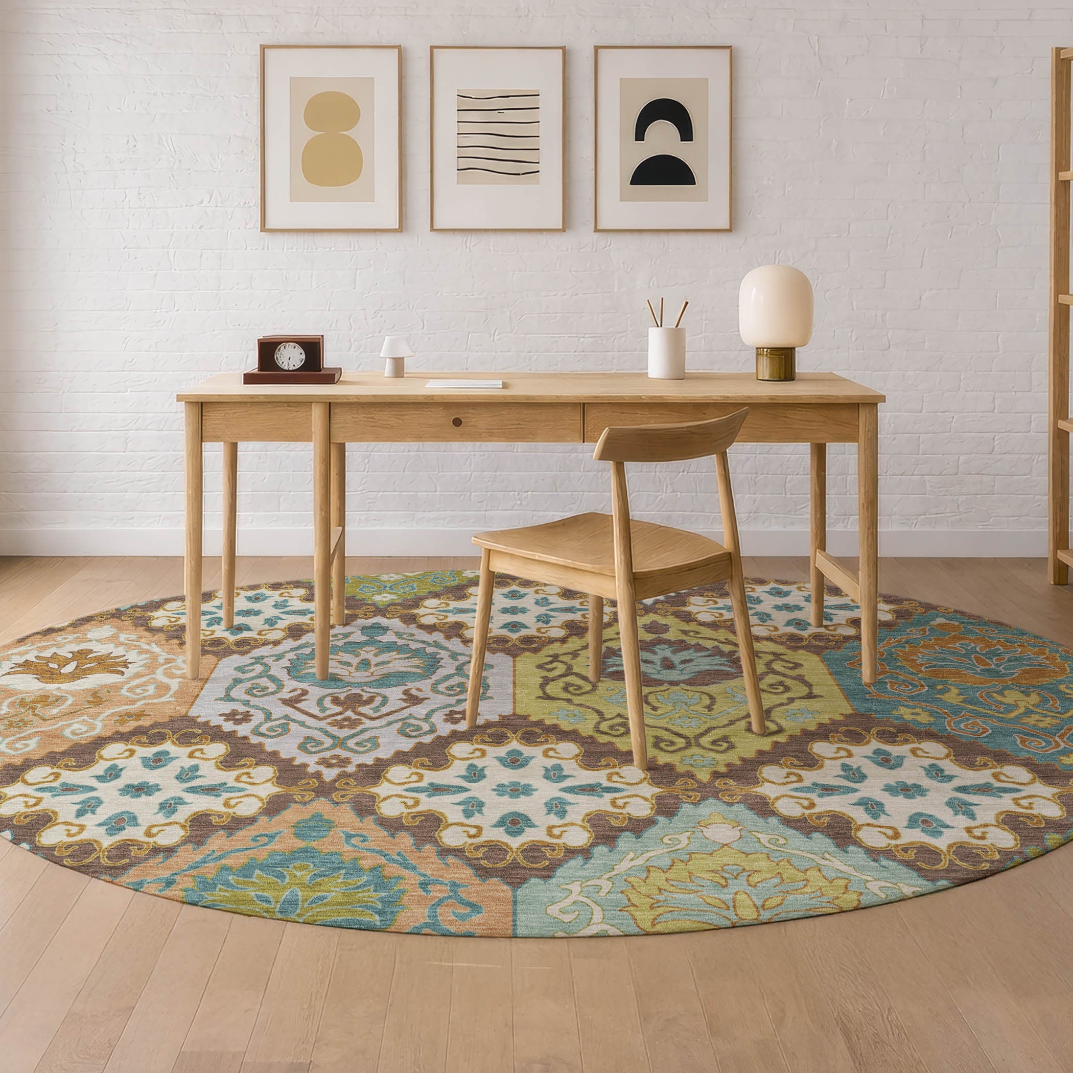 8' Chocolate And Beige Round Geometric Washable Indoor Outdoor Area Rug Homeroots Outdoor