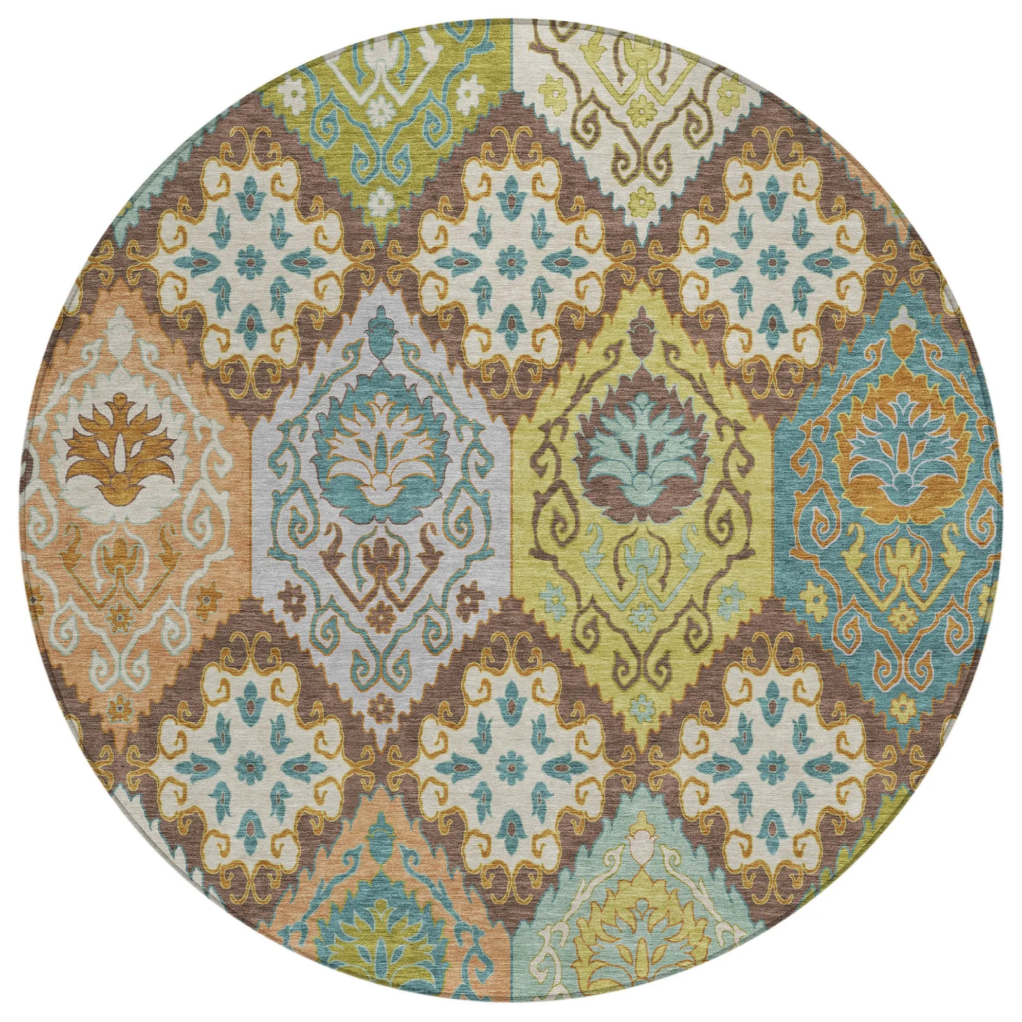 8' Chocolate And Beige Round Geometric Washable Indoor Outdoor Area Rug Homeroots Outdoor