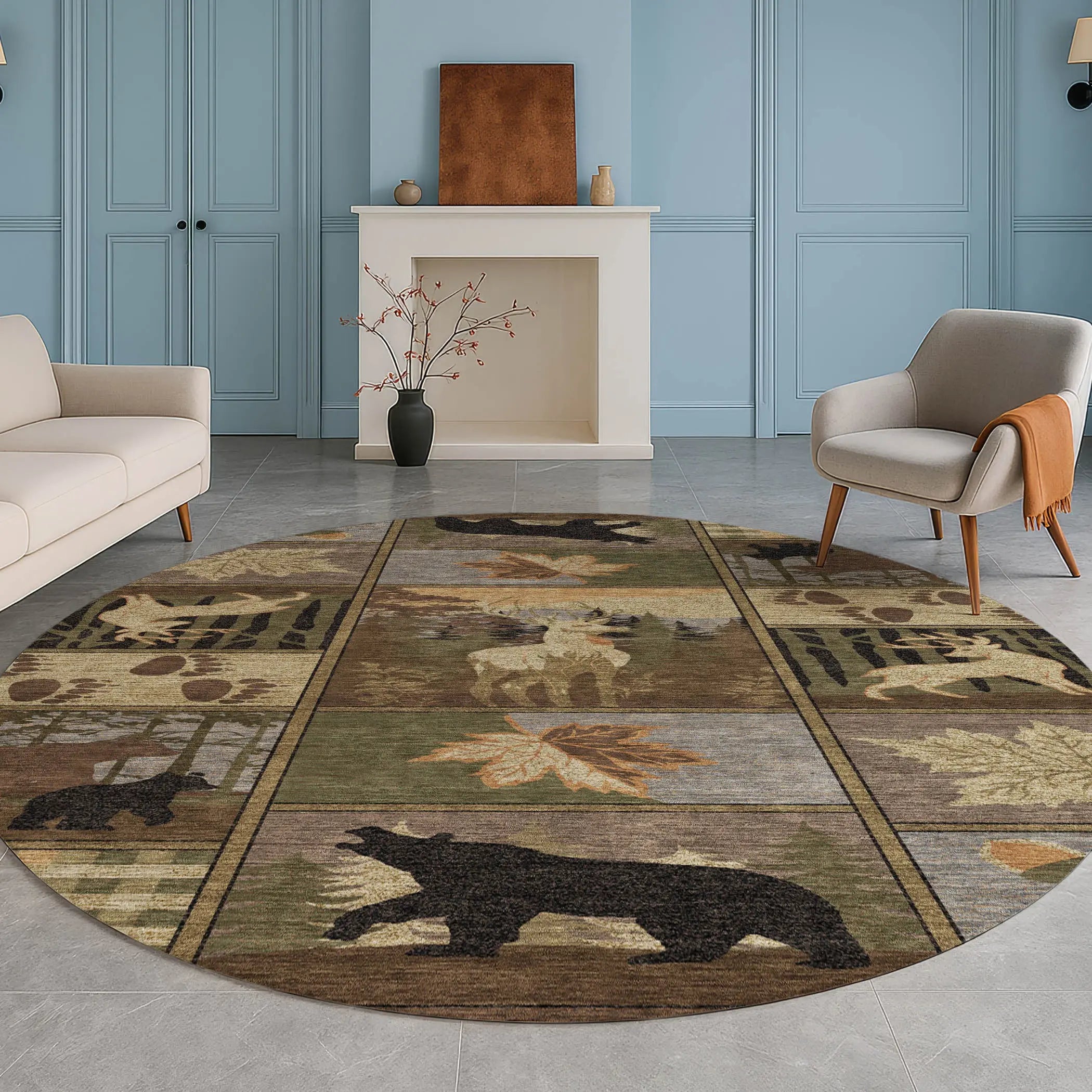 8' Chocolate And Black Round Bear Washable Indoor Outdoor Area Rug Homeroots Outdoor