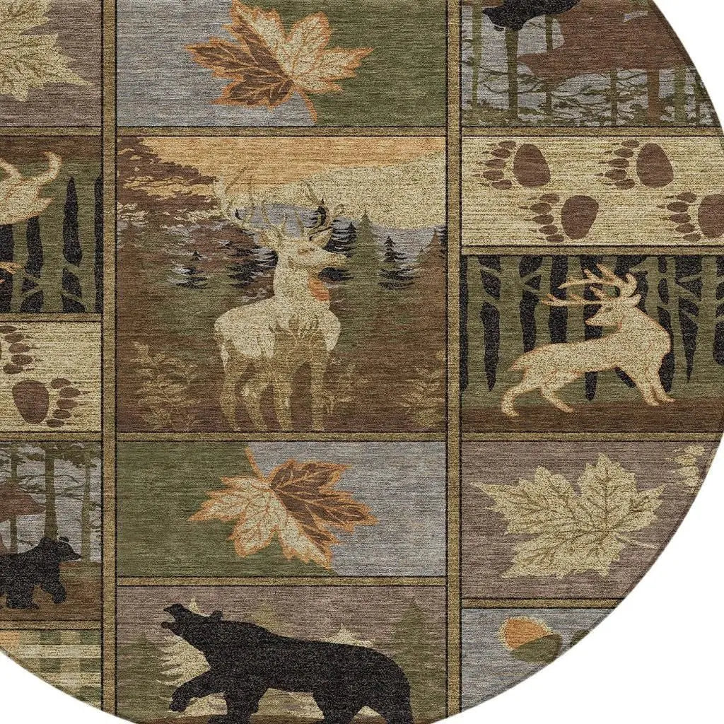 8' Chocolate And Black Round Bear Washable Indoor Outdoor Area Rug Homeroots Outdoor