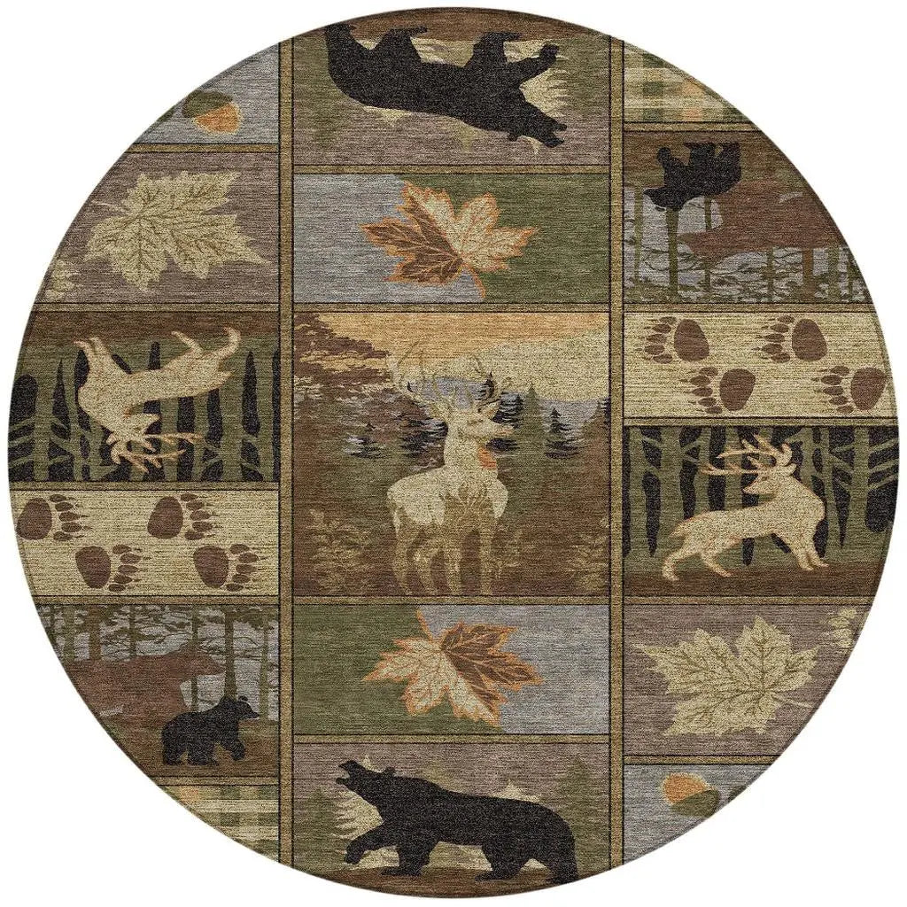 8' Chocolate And Black Round Bear Washable Indoor Outdoor Area Rug Homeroots Outdoor