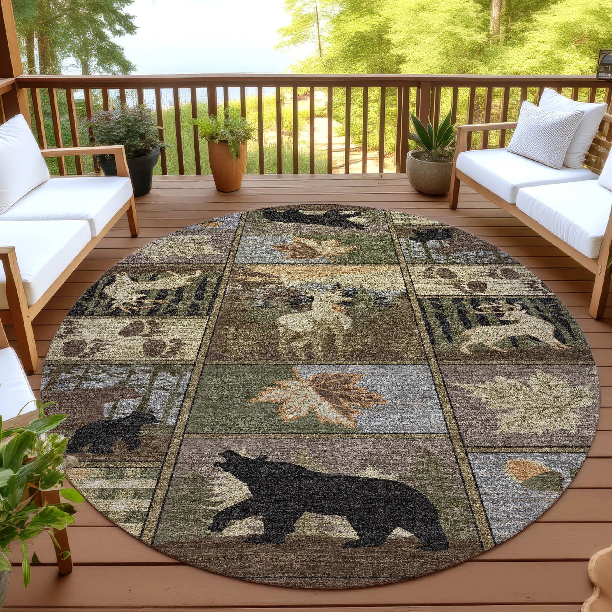 8' Chocolate And Black Round Bear Washable Indoor Outdoor Area Rug Homeroots Outdoor