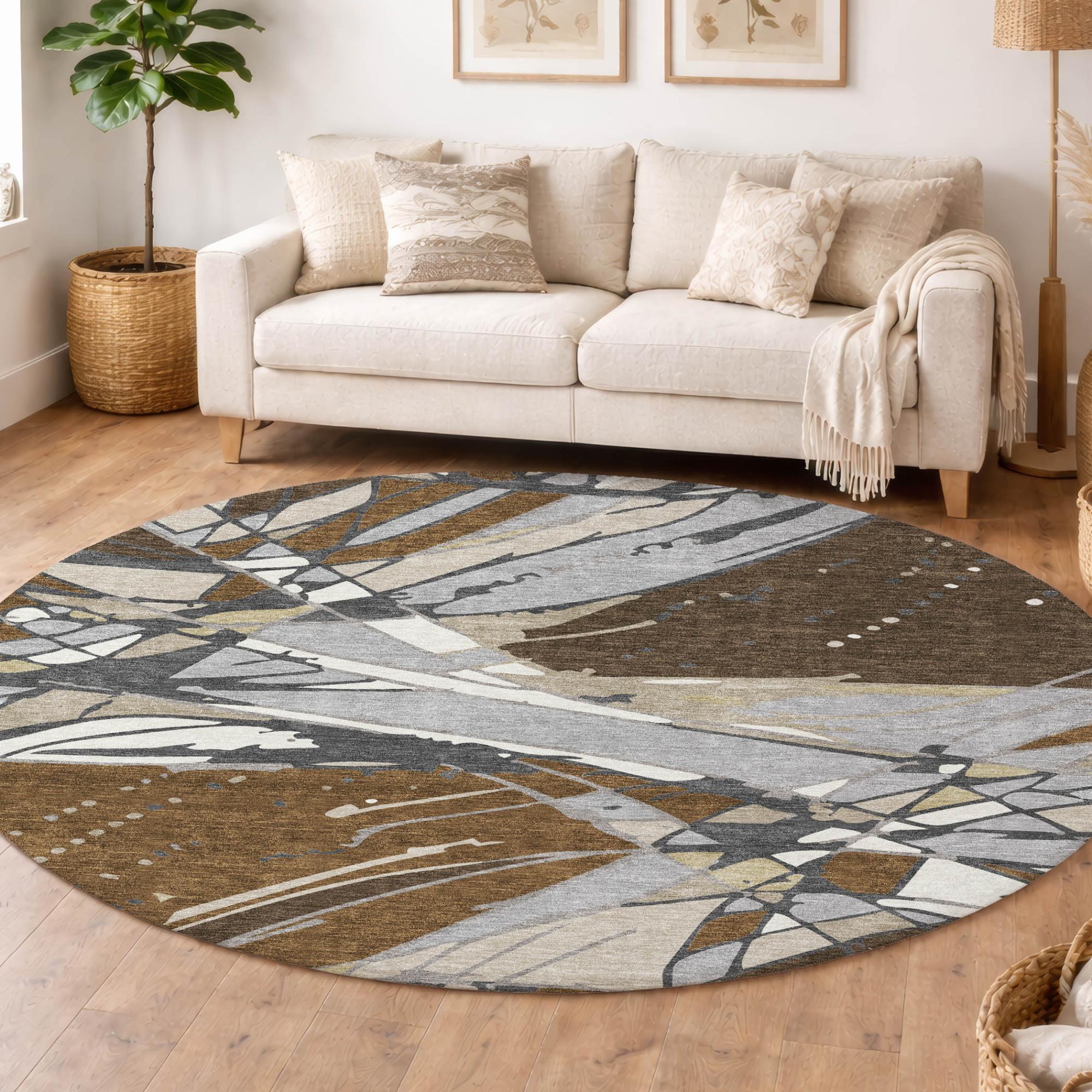 8' Chocolate And Brown Round Abstract Washable Indoor Outdoor Area Rug Homeroots Outdoor