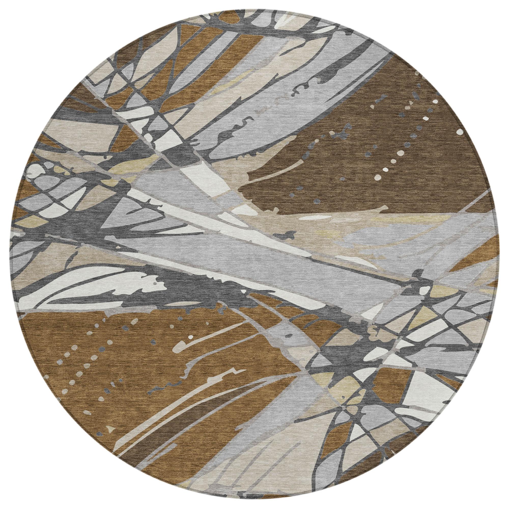 8' Chocolate And Brown Round Abstract Washable Indoor Outdoor Area Rug Homeroots Outdoor