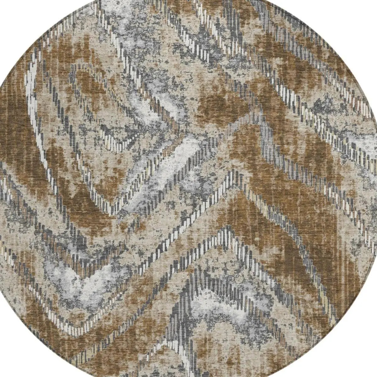 8' Chocolate And Brown Round Abstract Washable Indoor Outdoor Area Rug Homeroots Outdoor