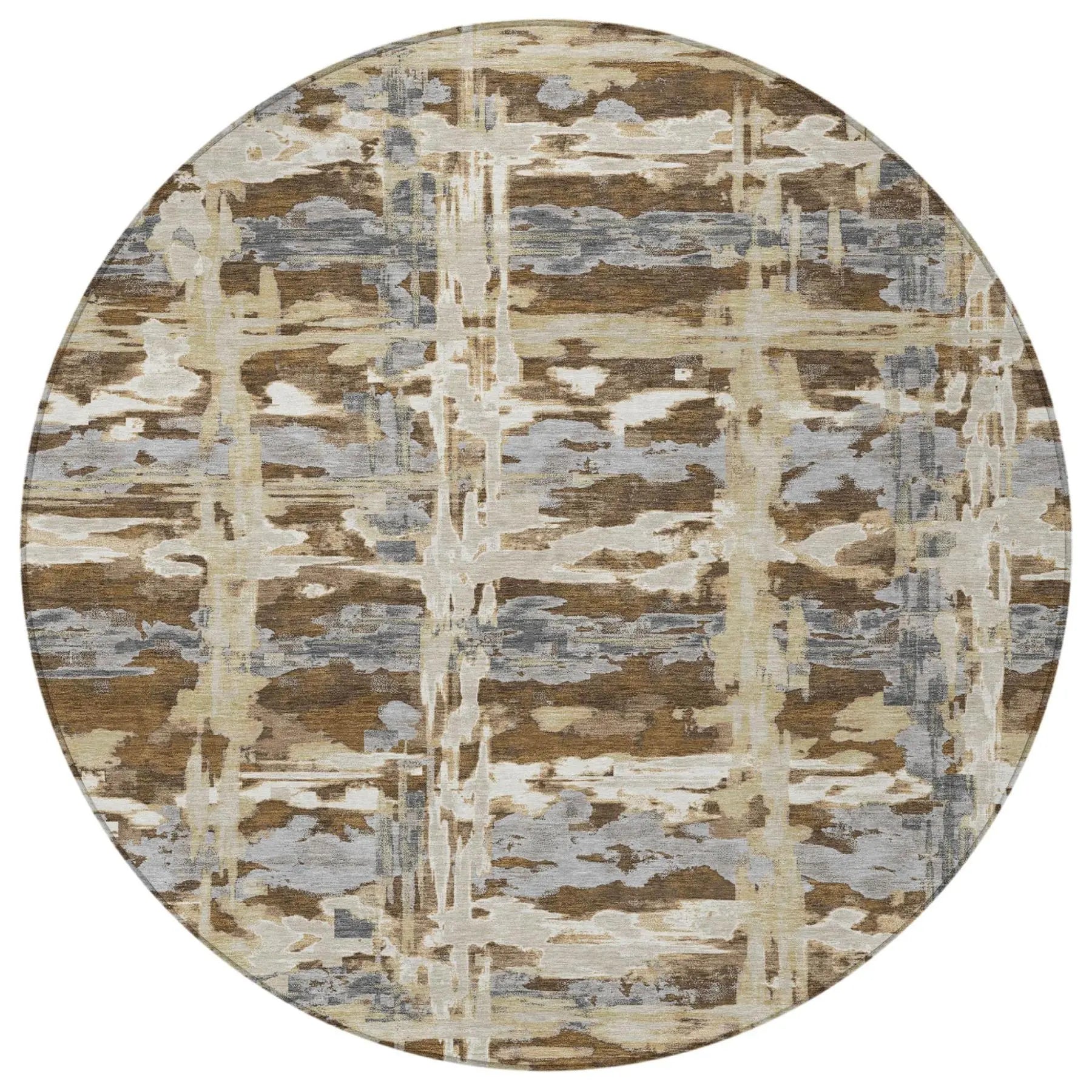 8' Chocolate And Brown Round Abstract Washable Indoor Outdoor Area Rug Homeroots Outdoor