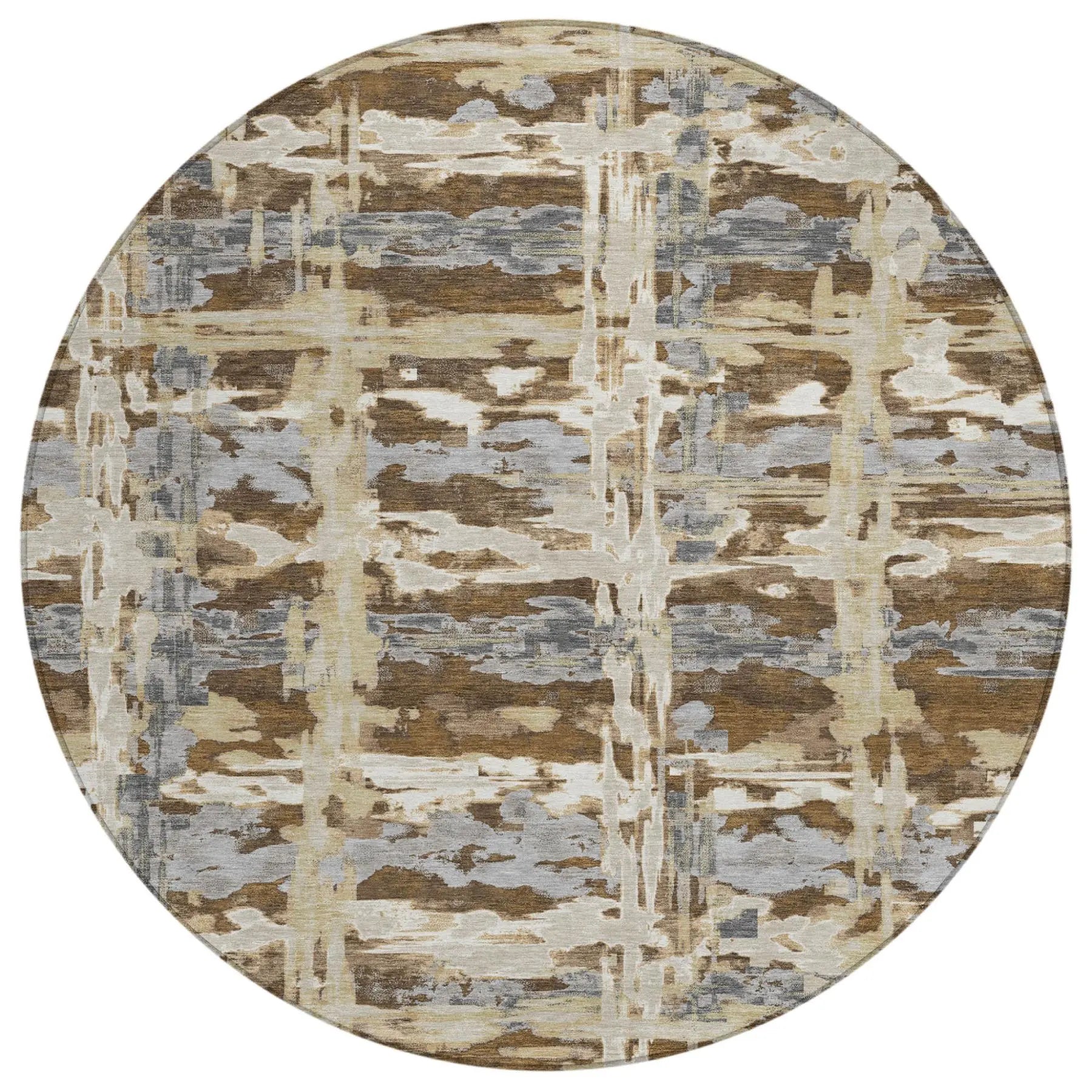 8' Chocolate And Brown Round Abstract Washable Indoor Outdoor Area Rug Homeroots Outdoor