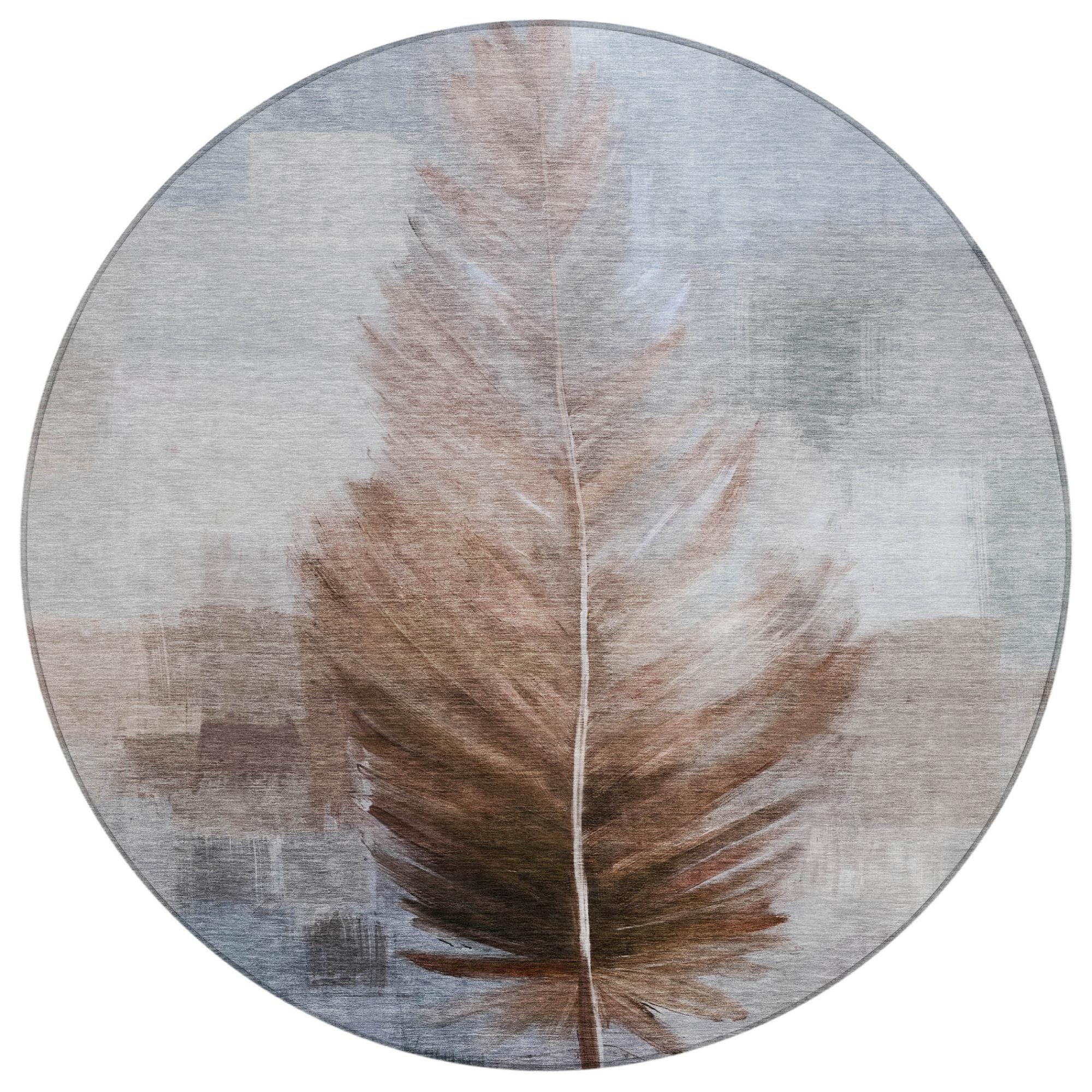 8' Chocolate And Brown Round Botanical Leaves Washable Indoor Outdoor Area Rug Homeroots Outdoor