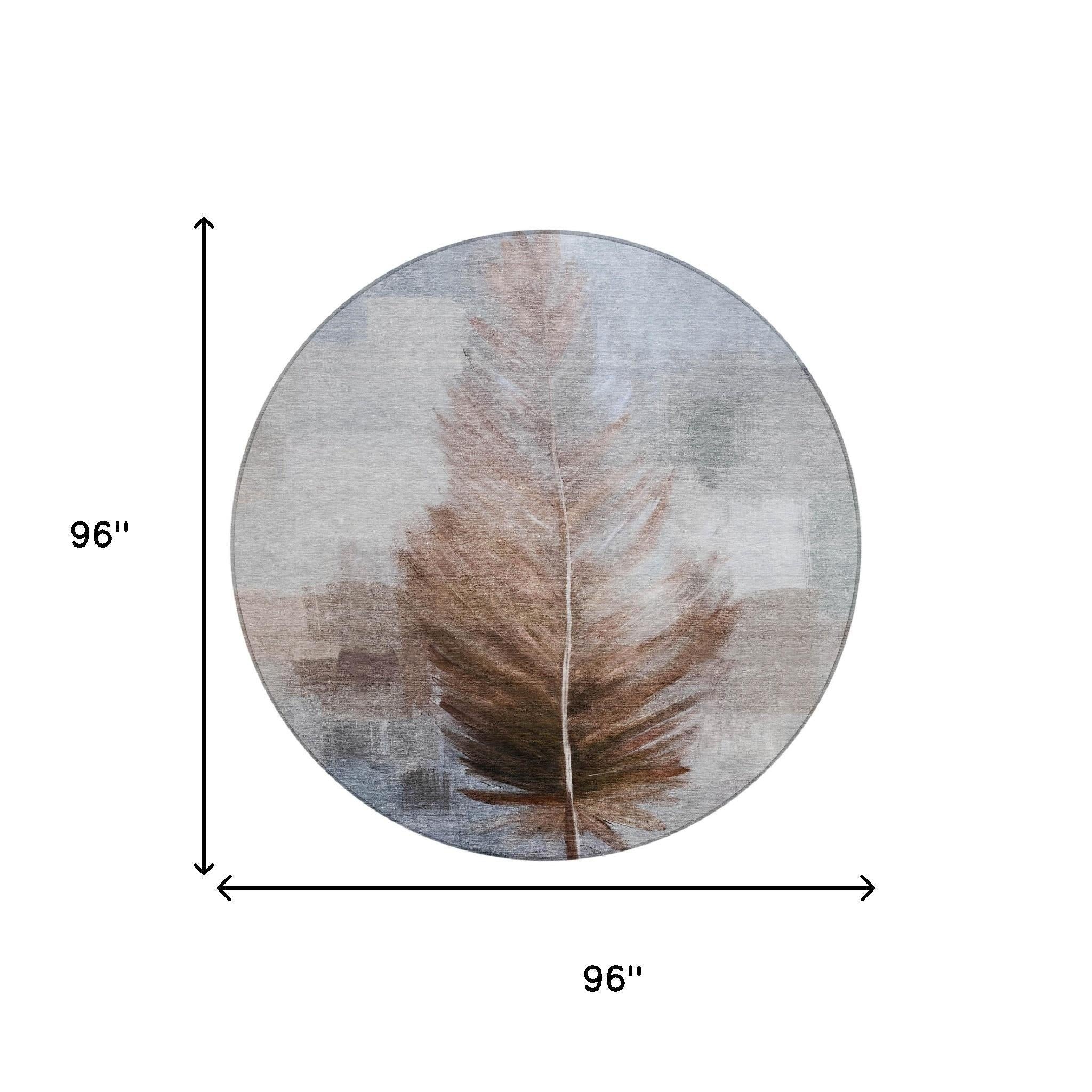 8' Chocolate And Brown Round Botanical Leaves Washable Indoor Outdoor Area Rug Homeroots Outdoor