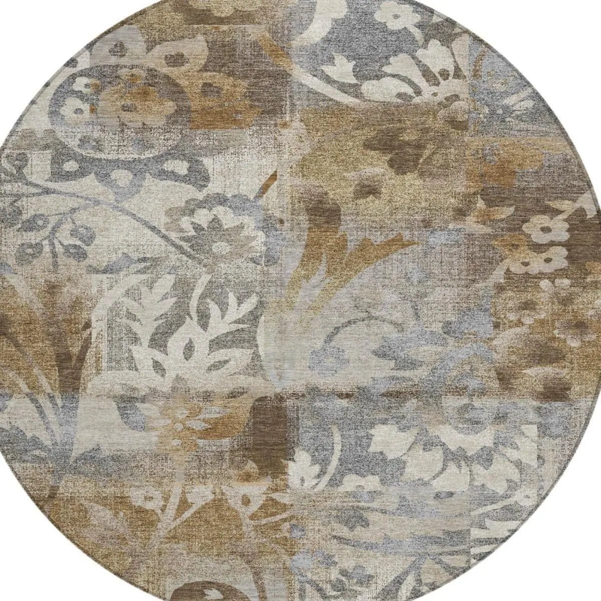 8' Chocolate And Brown Round Botanical Leaves Washable Indoor Outdoor Area Rug Homeroots Outdoor
