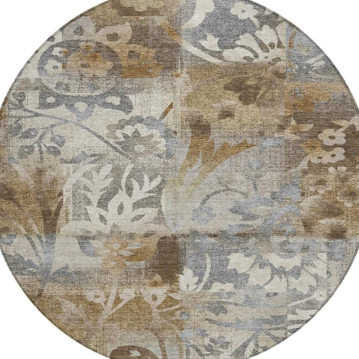 8' Chocolate And Brown Round Botanical Leaves Washable Indoor Outdoor Area Rug Homeroots Outdoor