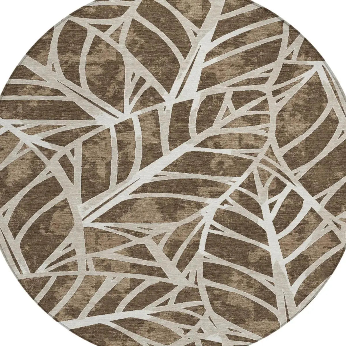 8' Chocolate And Brown Round Botanical Leaves Washable Indoor Outdoor Area Rug Homeroots Outdoor