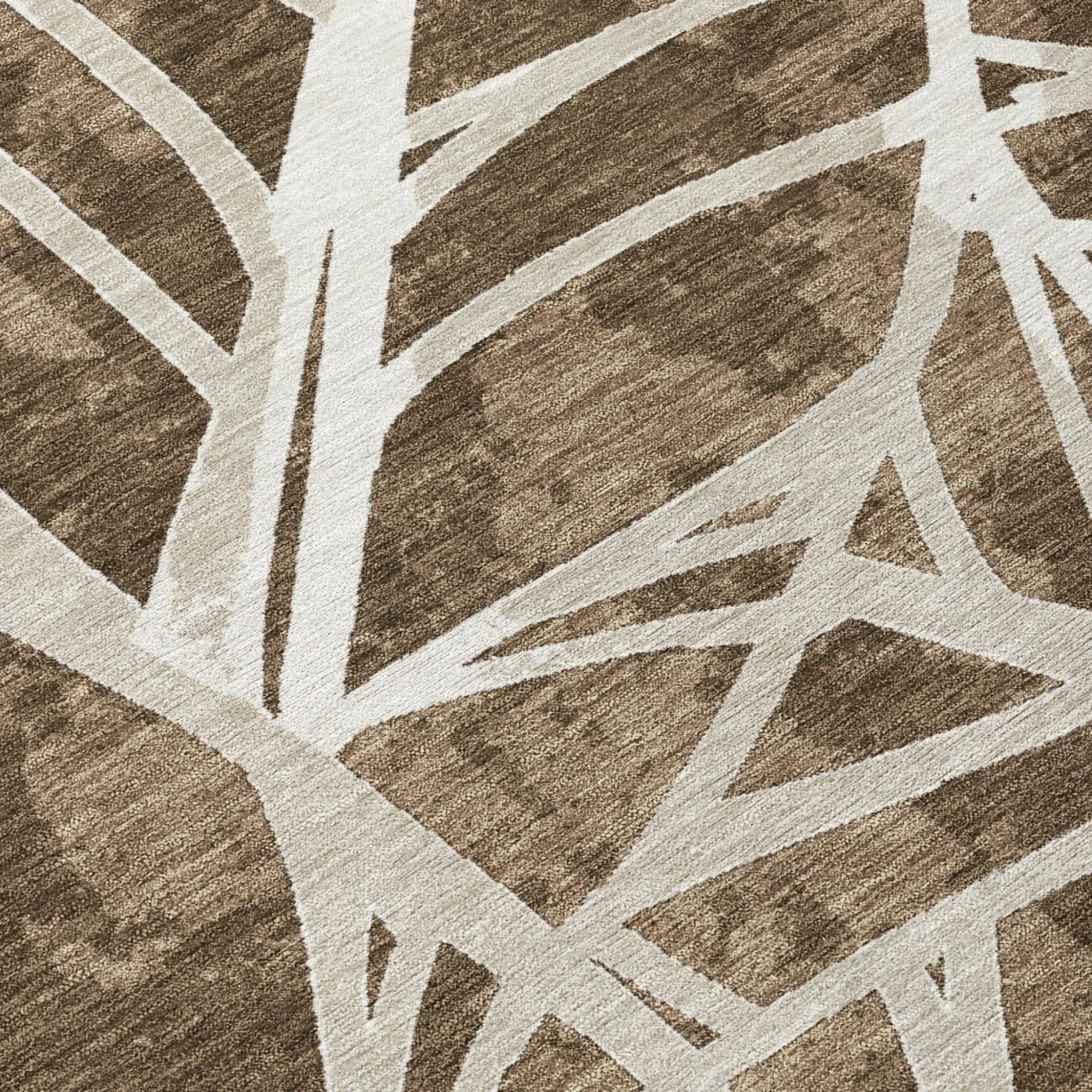 8' Chocolate And Brown Round Botanical Leaves Washable Indoor Outdoor Area Rug Homeroots Outdoor