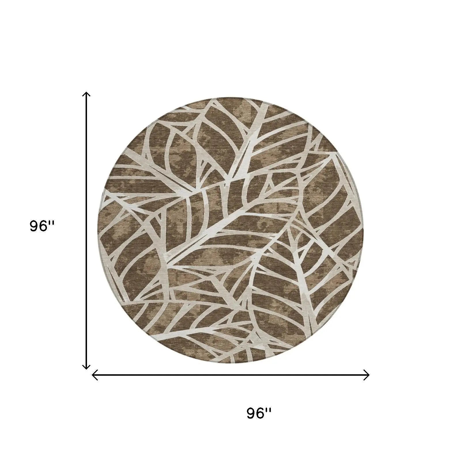 8' Chocolate And Brown Round Botanical Leaves Washable Indoor Outdoor Area Rug Homeroots Outdoor
