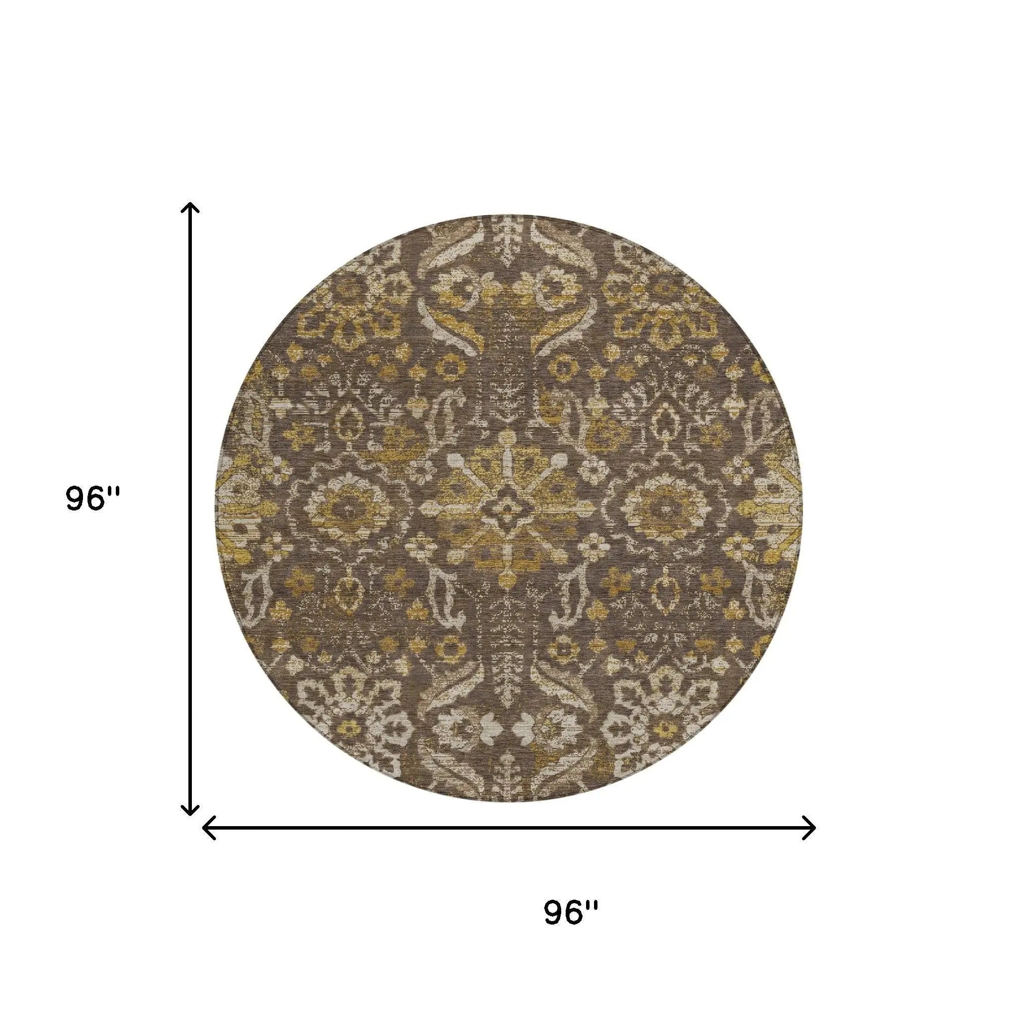 8' Chocolate And Brown Round Damask Washable Indoor Outdoor Area Rug Homeroots Outdoor