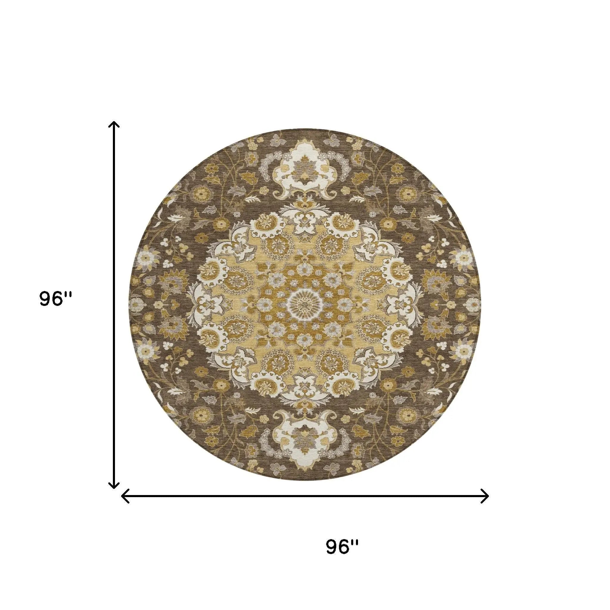 8' Chocolate And Brown Round Damask Washable Indoor Outdoor Area Rug Homeroots Outdoor