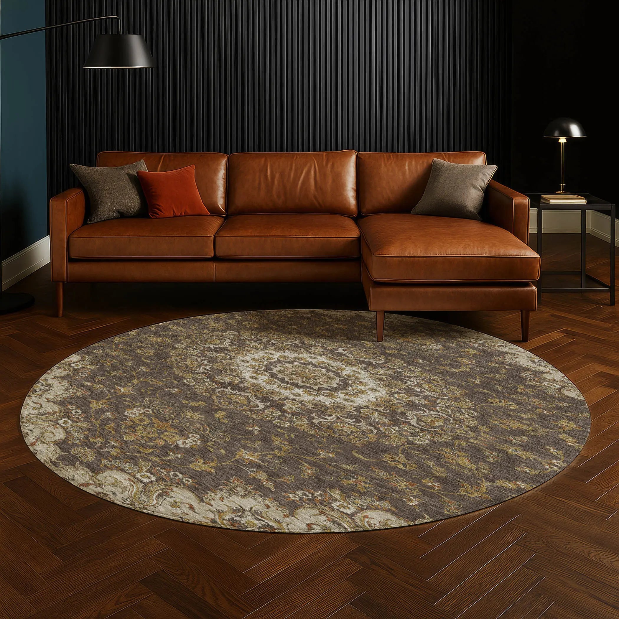 8' Chocolate And Brown Round Floral Medallion Washable Indoor Outdoor Area Rug Homeroots Outdoor
