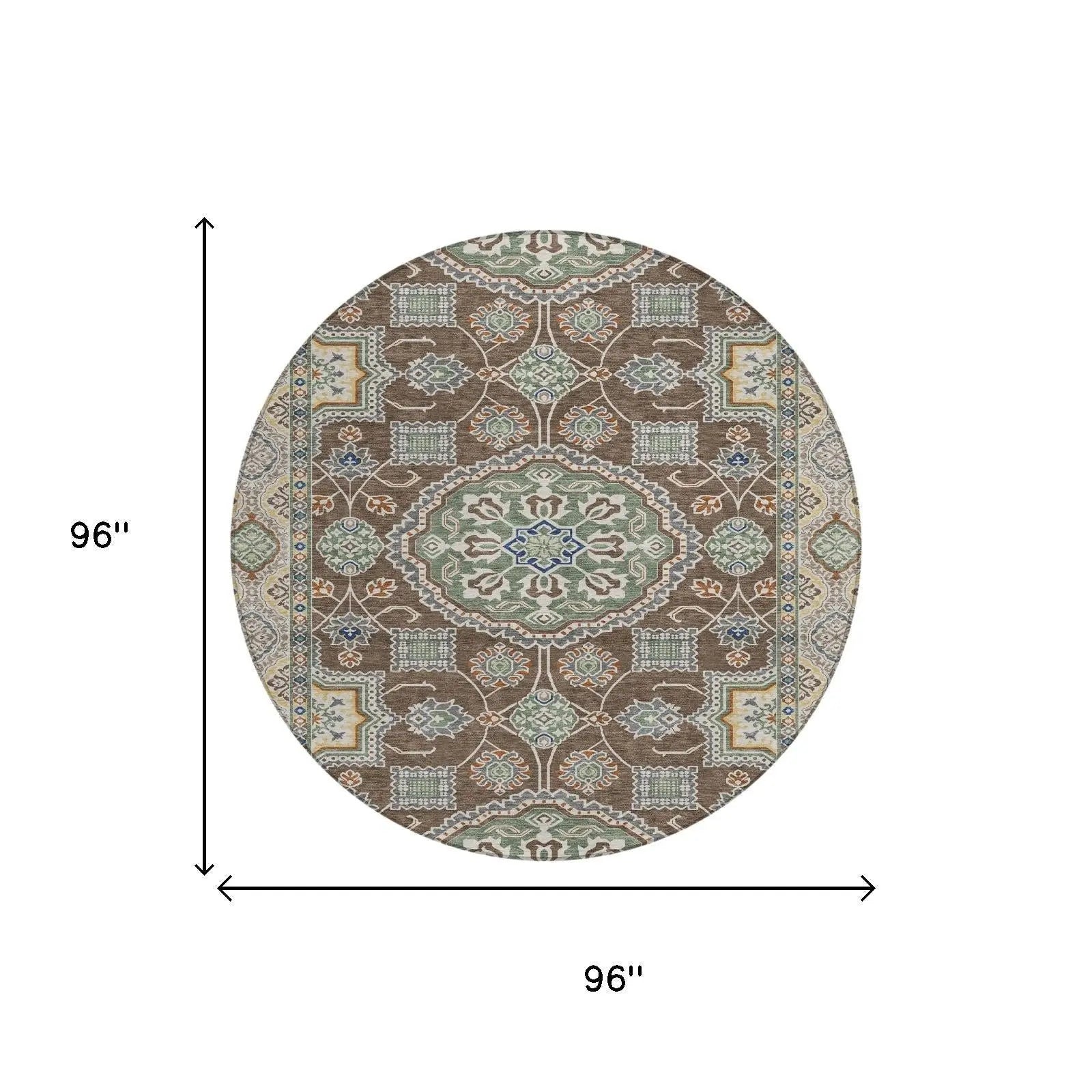 8' Chocolate And Brown Round Floral Medallion Washable Indoor Outdoor Area Rug Homeroots Outdoor