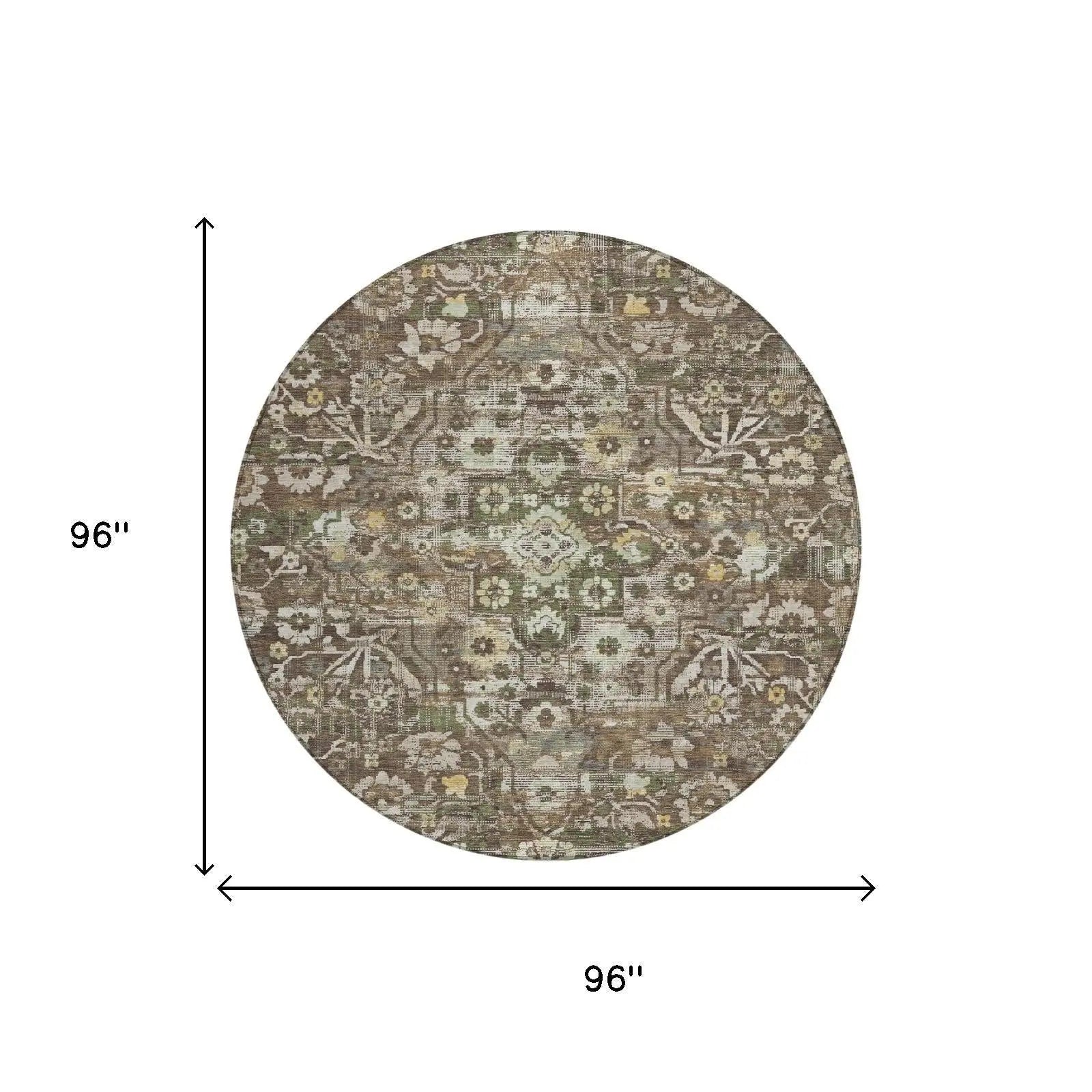 8' Chocolate And Brown Round Floral Medallion Washable Indoor Outdoor Area Rug Homeroots Outdoor