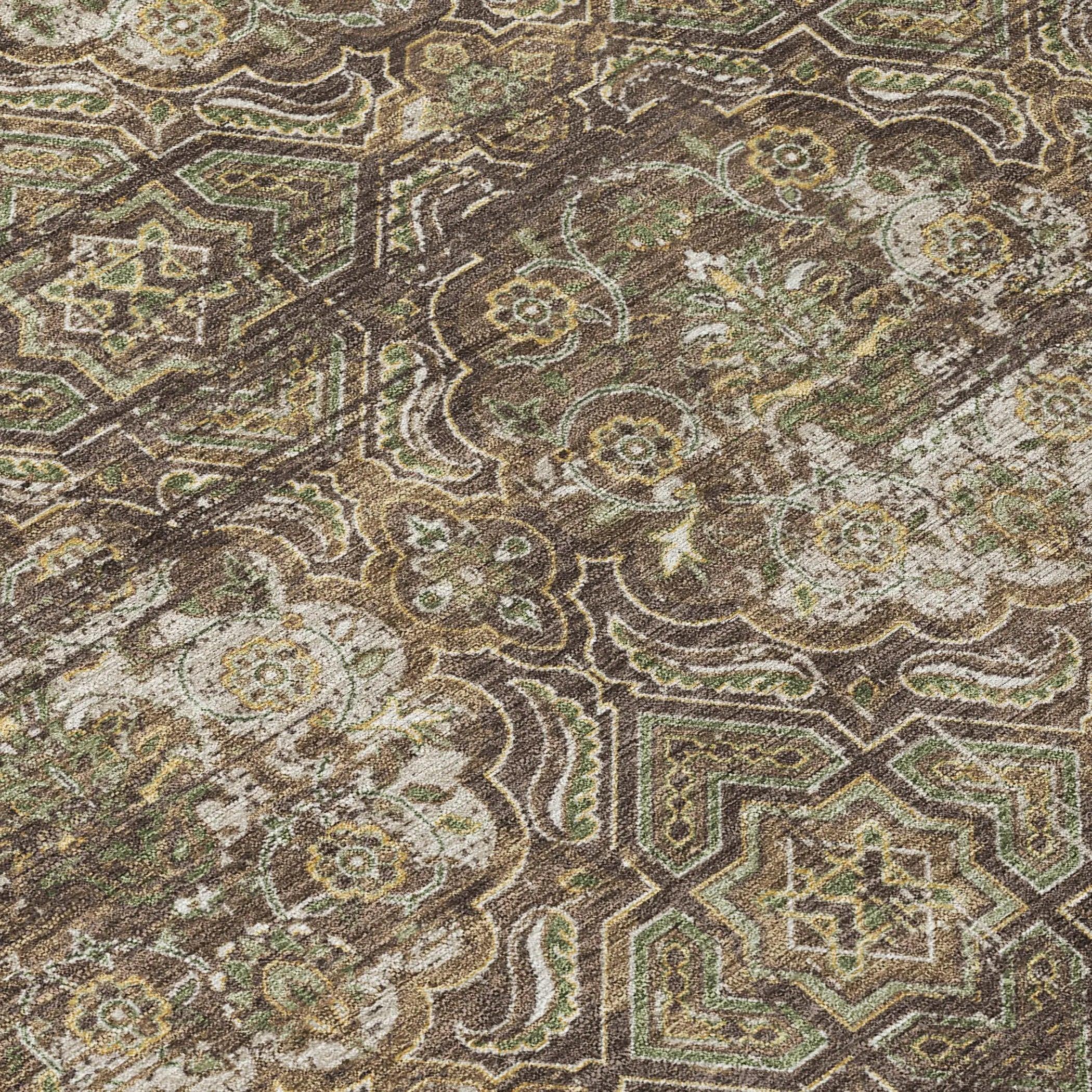 8' Chocolate And Brown Round Floral Washable Indoor Outdoor Area Rug Homeroots Outdoor