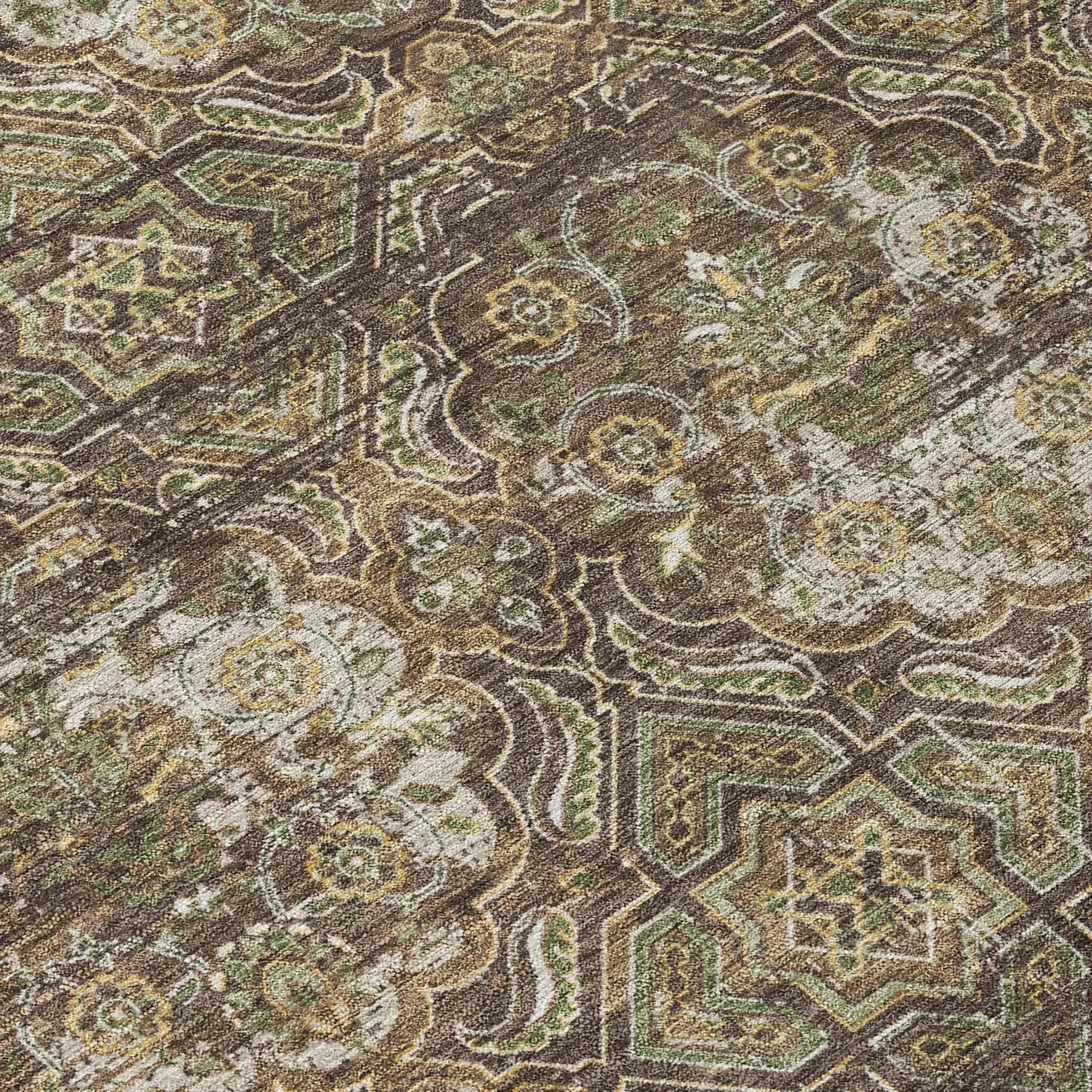 8' Chocolate And Brown Round Floral Washable Indoor Outdoor Area Rug Homeroots Outdoor