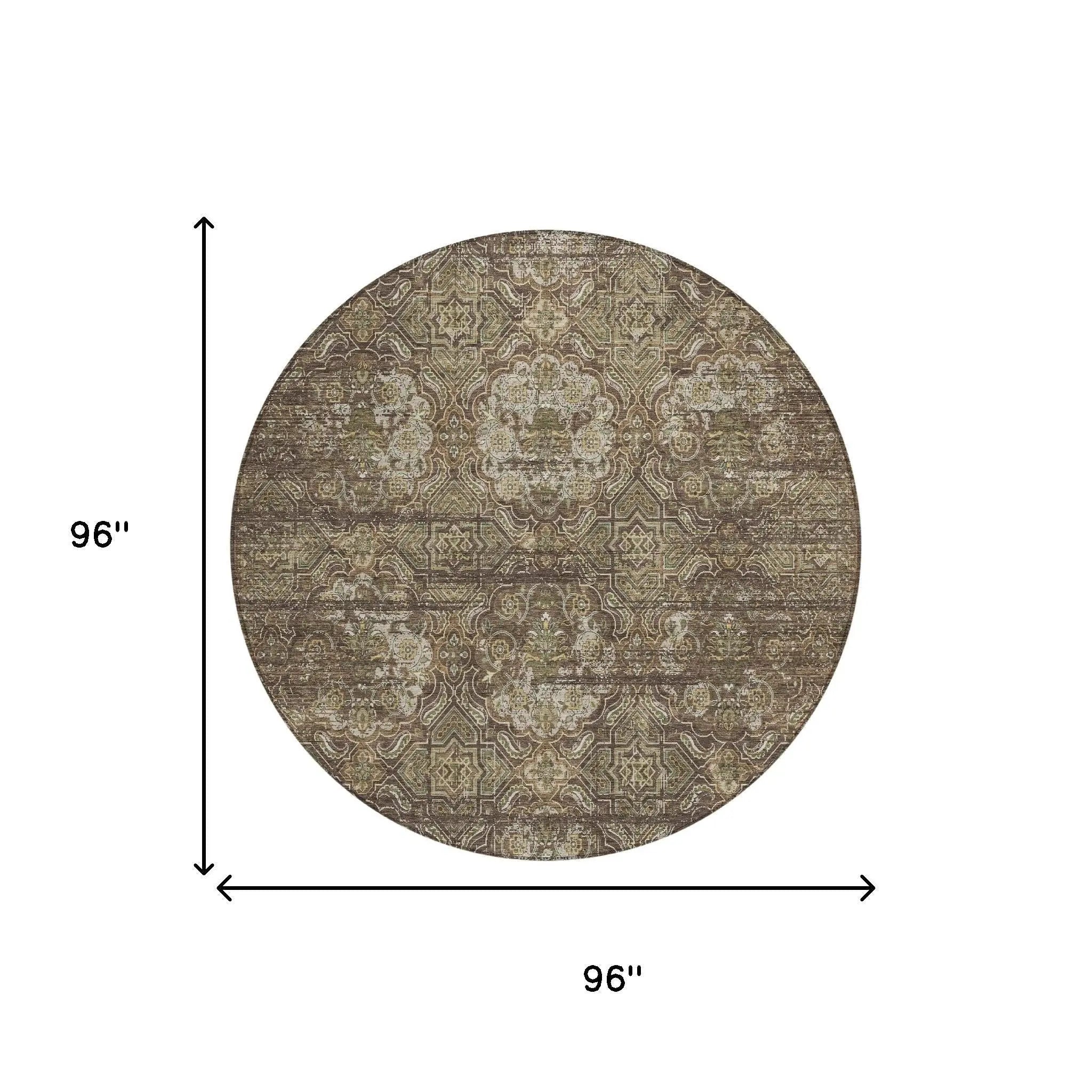 8' Chocolate And Brown Round Floral Washable Indoor Outdoor Area Rug Homeroots Outdoor