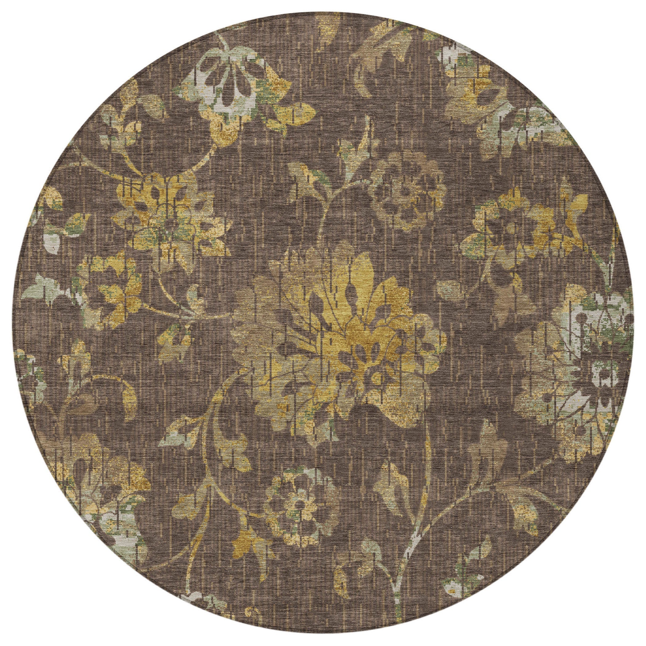 8' Chocolate And Brown Round Floral Washable Indoor Outdoor Area Rug Homeroots Outdoor
