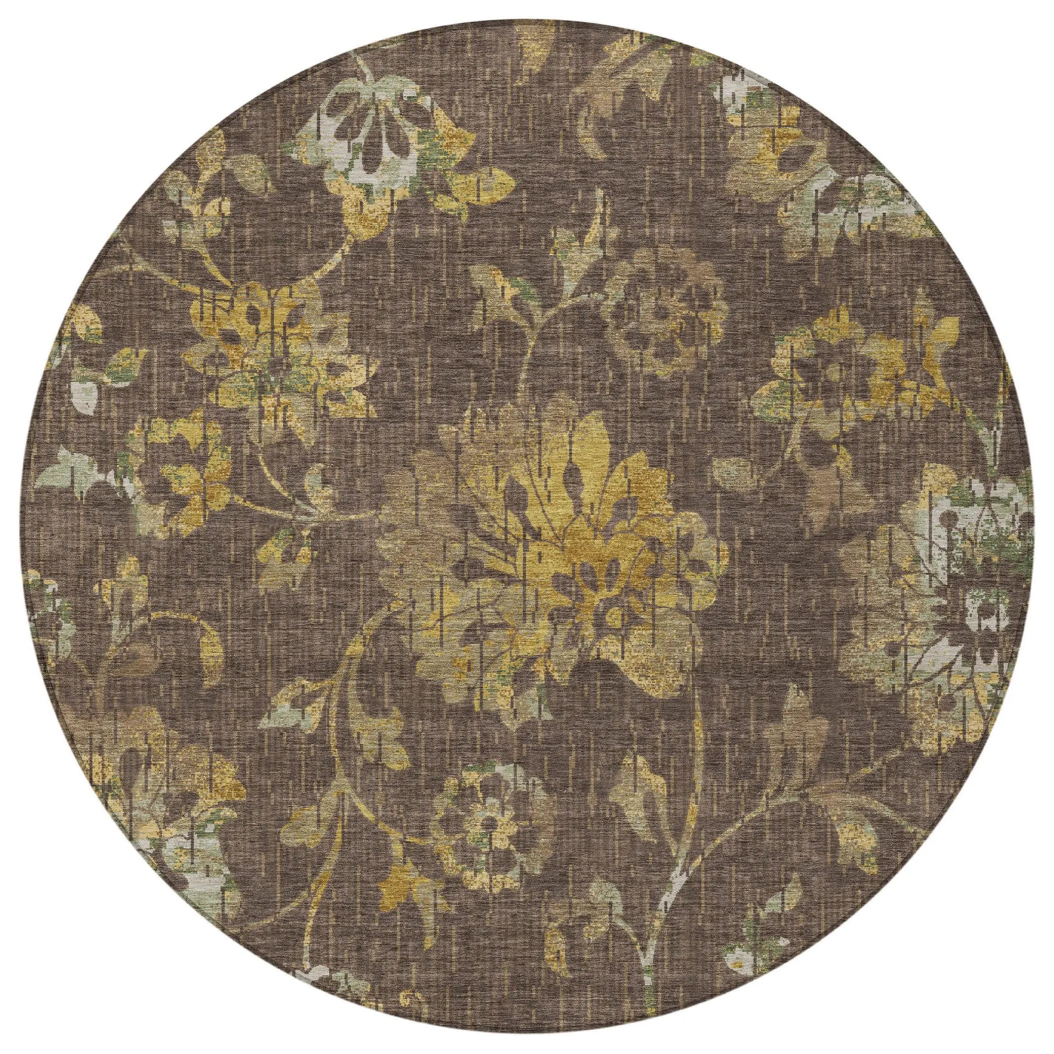 8' Chocolate And Brown Round Floral Washable Indoor Outdoor Area Rug Homeroots Outdoor