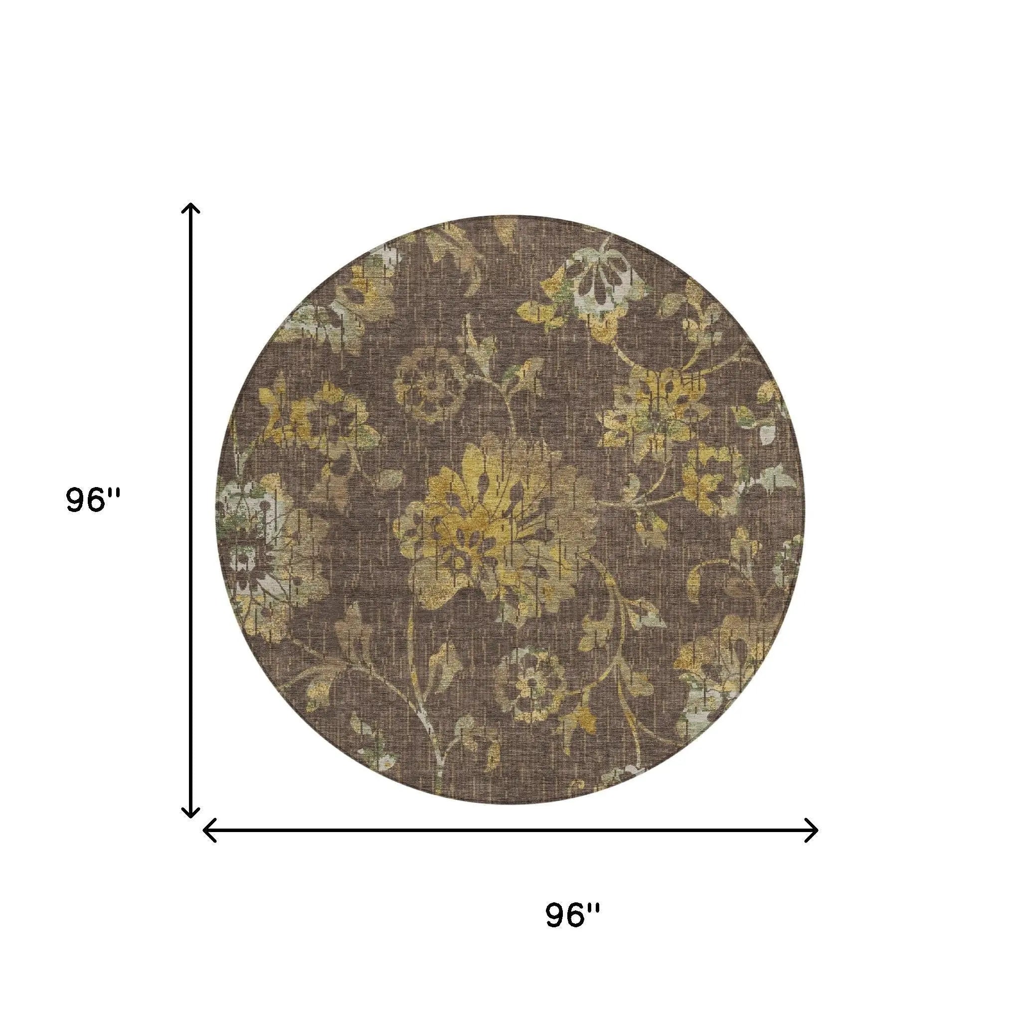 8' Chocolate And Brown Round Floral Washable Indoor Outdoor Area Rug Homeroots Outdoor