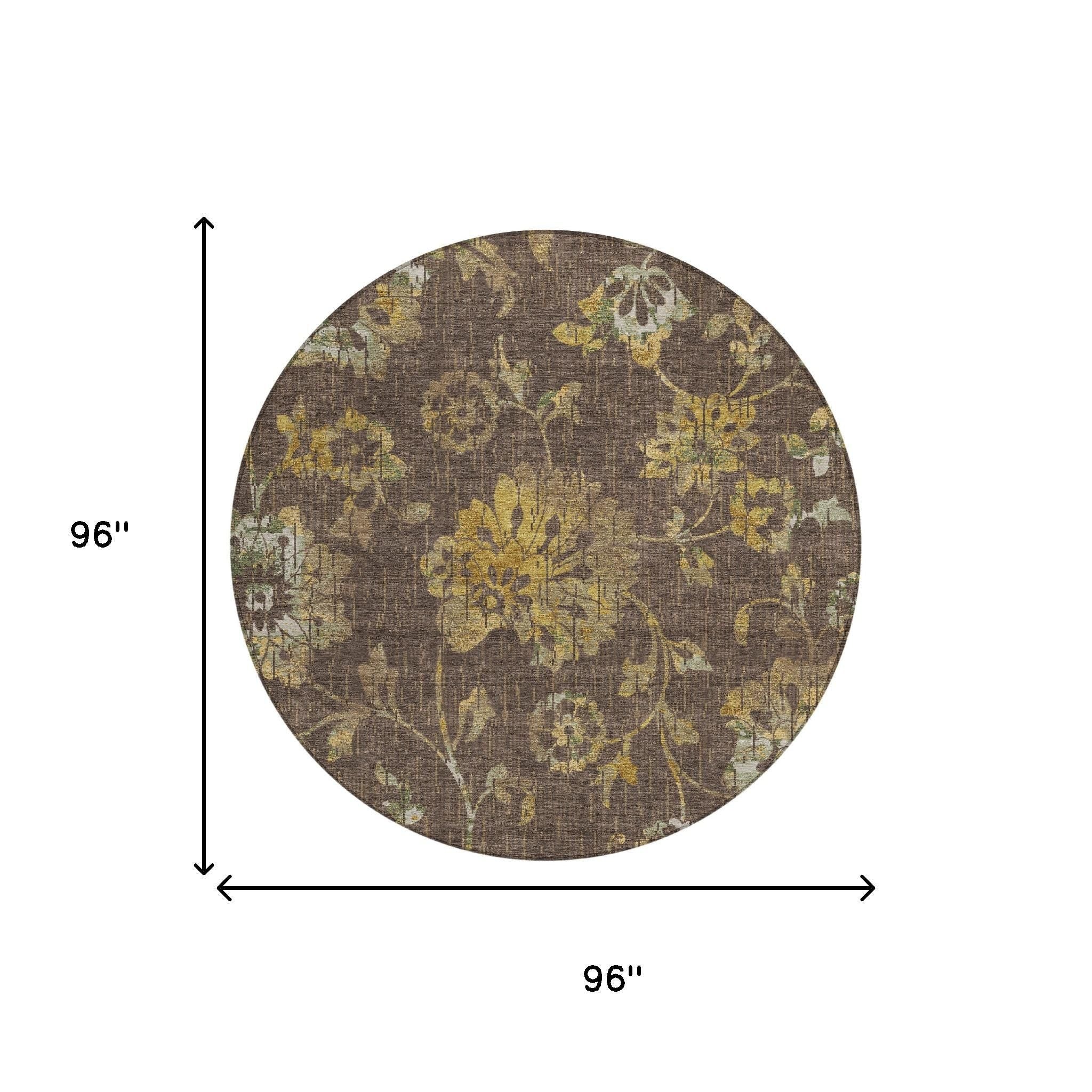 8' Chocolate And Brown Round Floral Washable Indoor Outdoor Area Rug Homeroots Outdoor