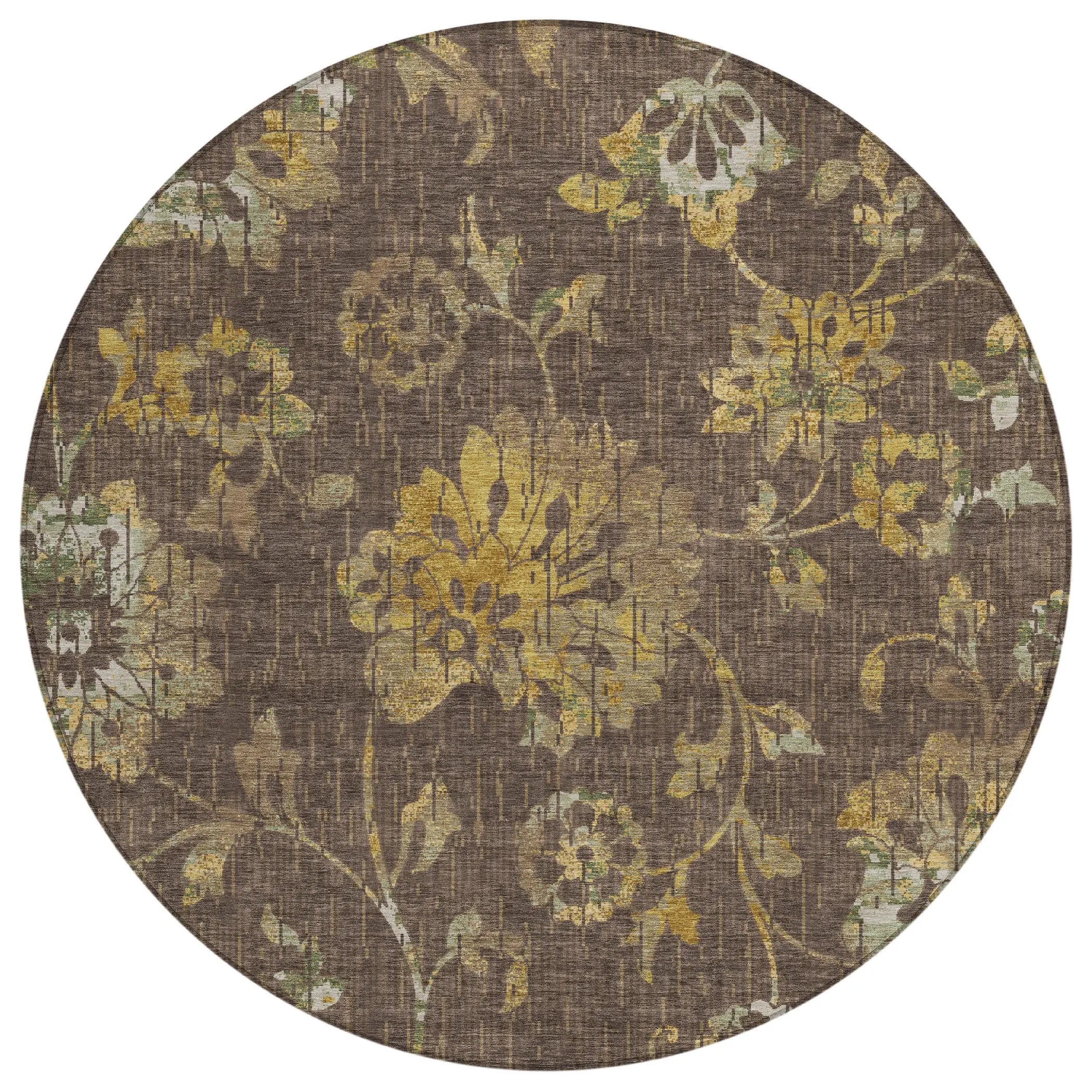 8' Chocolate And Brown Round Floral Washable Indoor Outdoor Area Rug Homeroots Outdoor