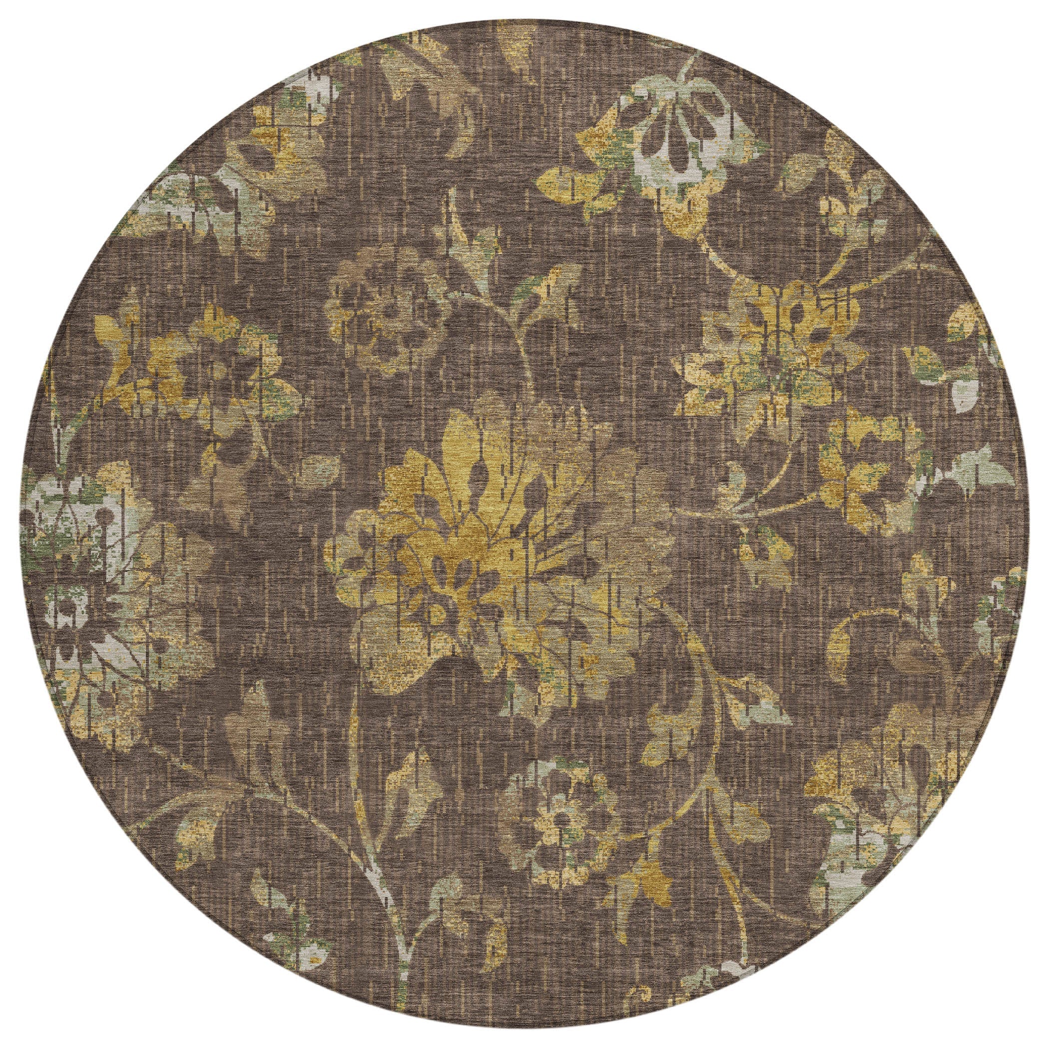 8' Chocolate And Brown Round Floral Washable Indoor Outdoor Area Rug Homeroots Outdoor
