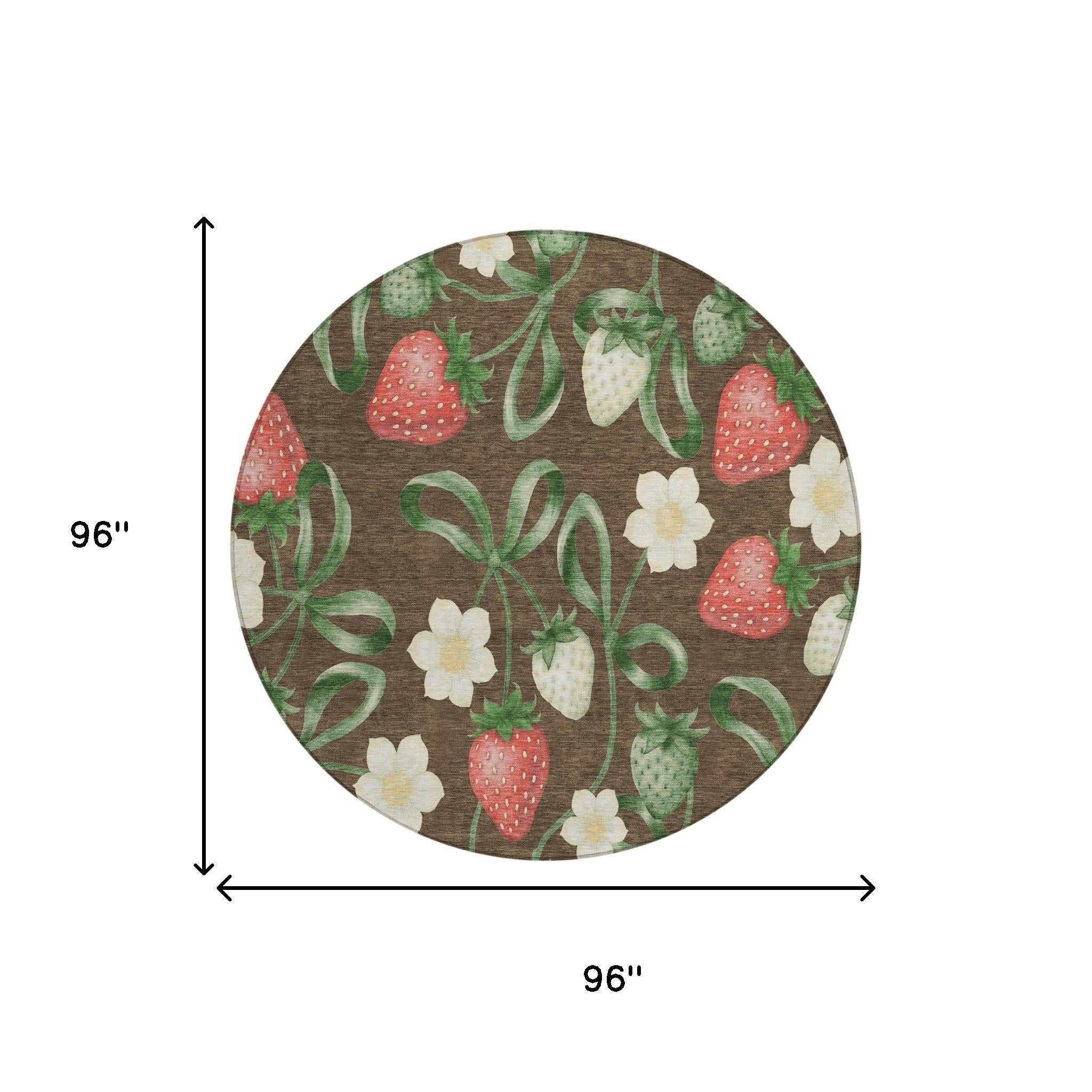 8' Chocolate And Brown Round Floral Washable Indoor Outdoor Area Rug Homeroots Outdoor