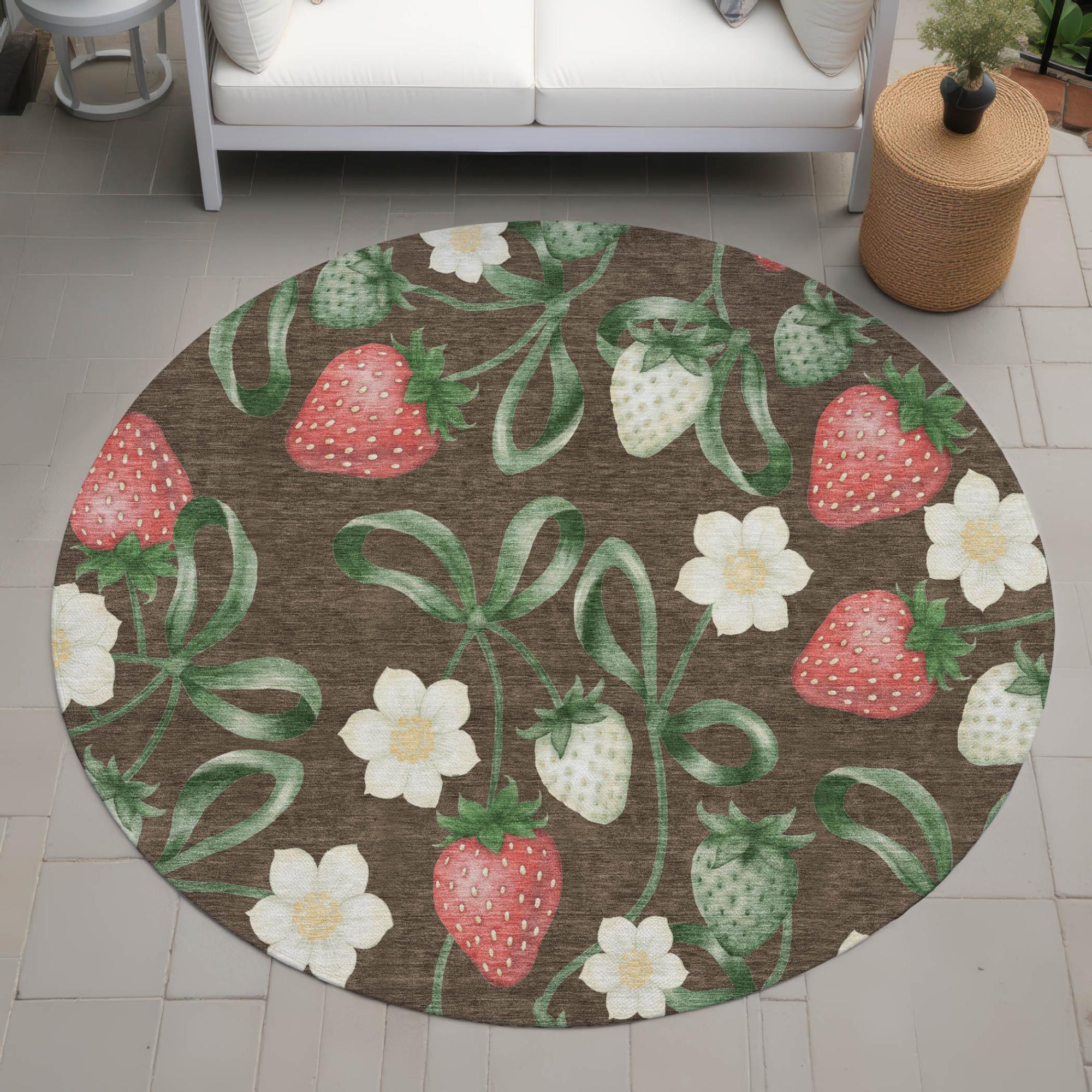 8' Chocolate And Brown Round Floral Washable Indoor Outdoor Area Rug Homeroots Outdoor