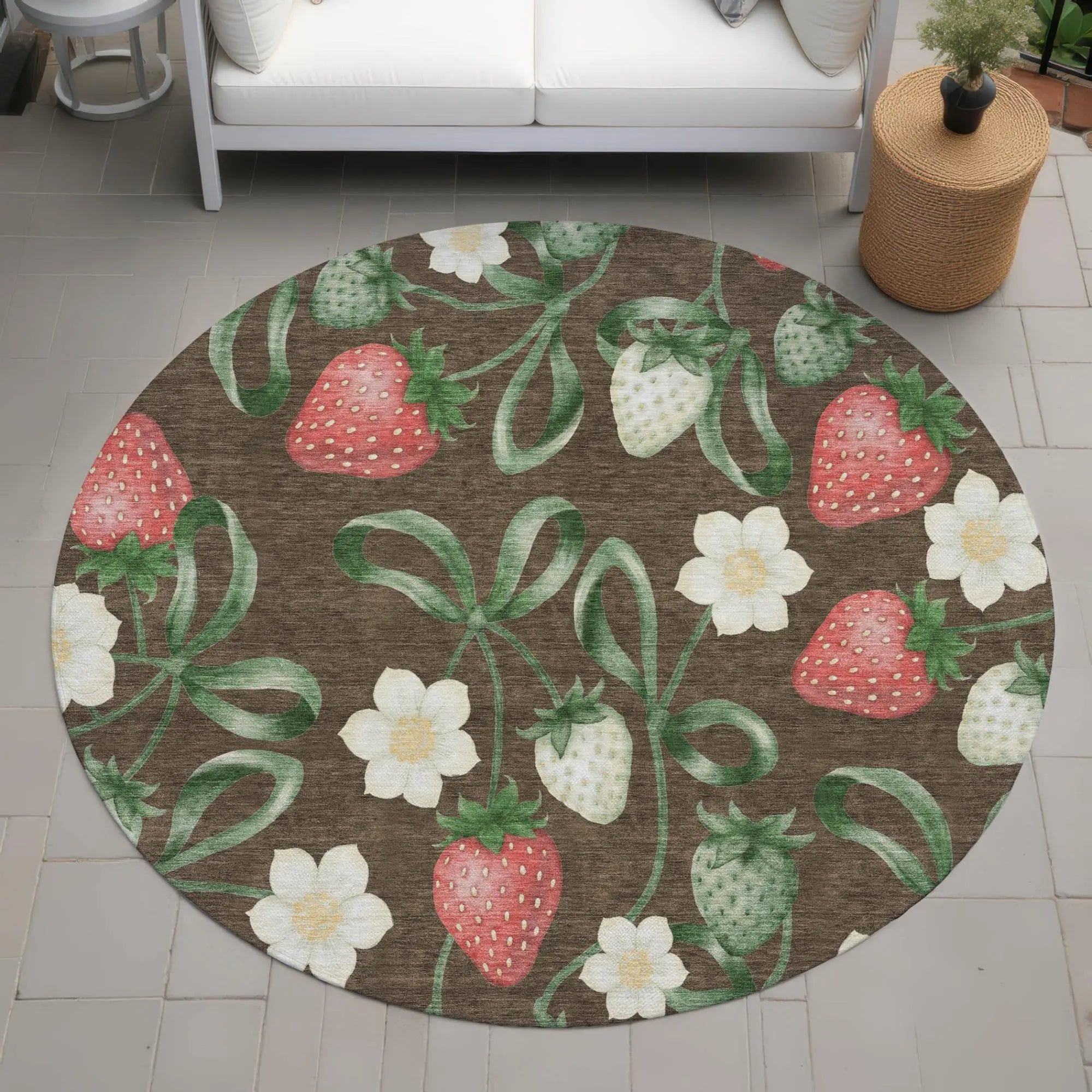 8' Chocolate And Brown Round Floral Washable Indoor Outdoor Area Rug Homeroots Outdoor