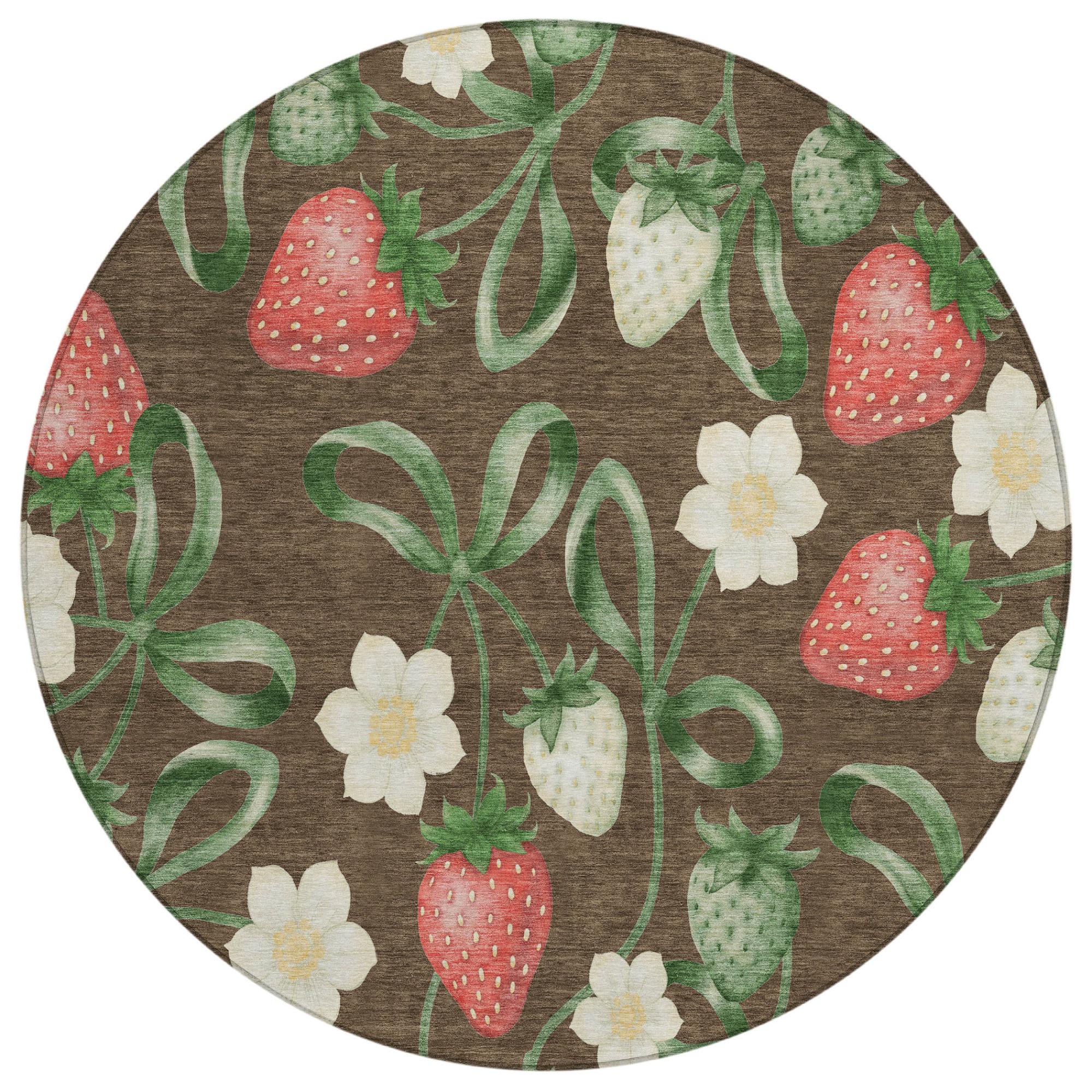8' Chocolate And Brown Round Floral Washable Indoor Outdoor Area Rug Homeroots Outdoor