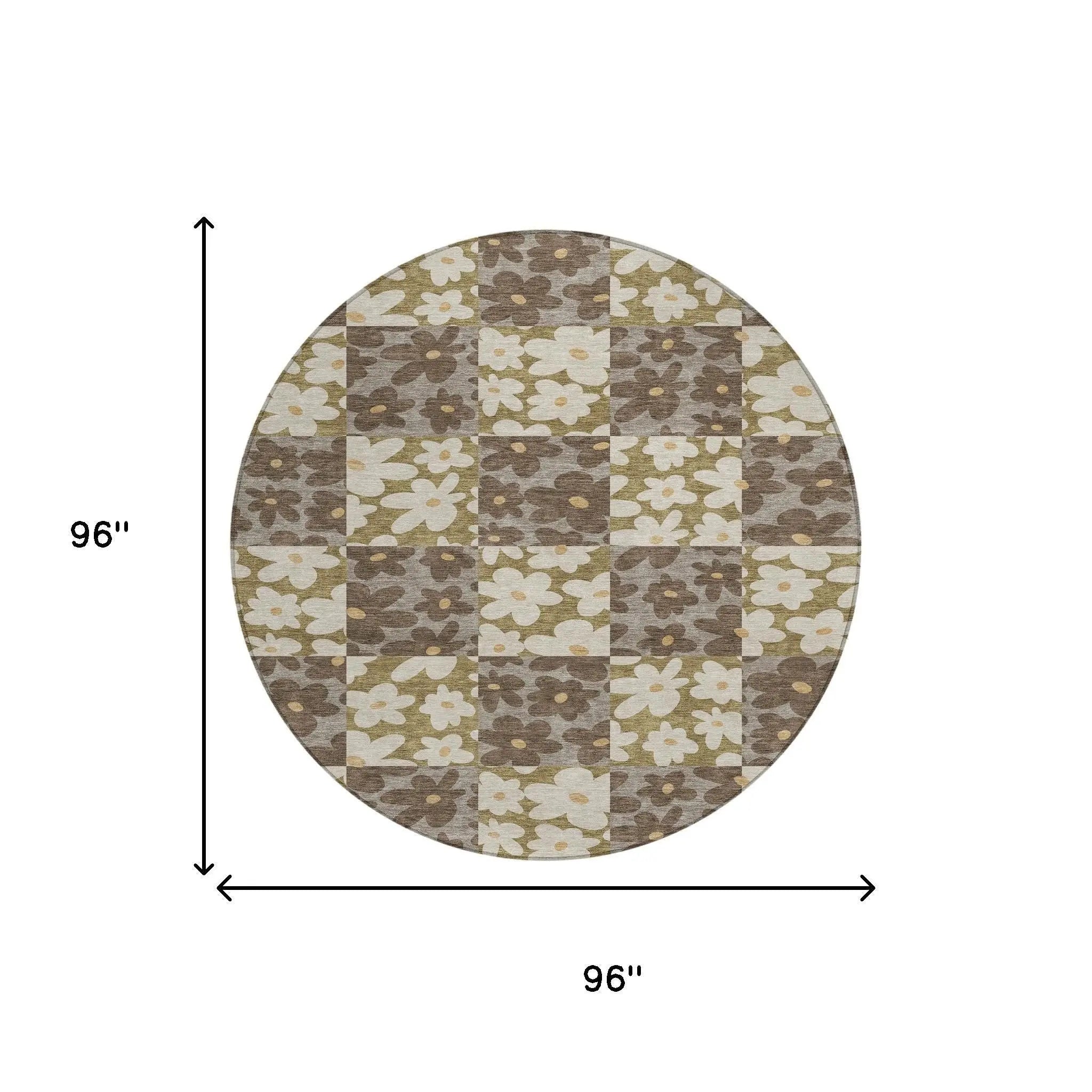 8' Chocolate And Brown Round Floral Washable Indoor Outdoor Area Rug Homeroots Outdoor