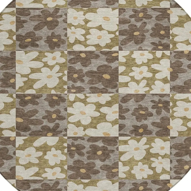 8' Chocolate And Brown Round Floral Washable Indoor Outdoor Area Rug Homeroots Outdoor