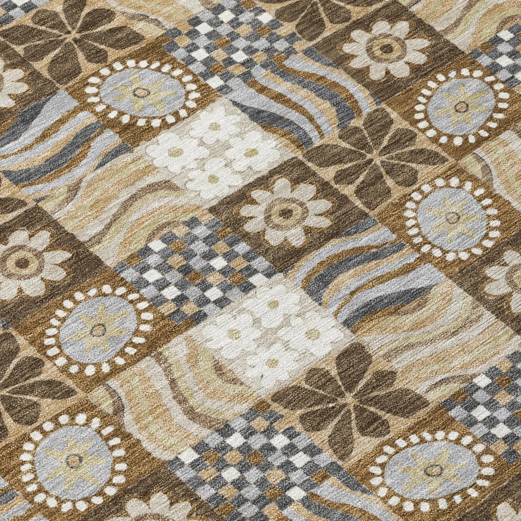 8' Chocolate And Brown Round Floral Washable Indoor Outdoor Area Rug Homeroots Outdoor