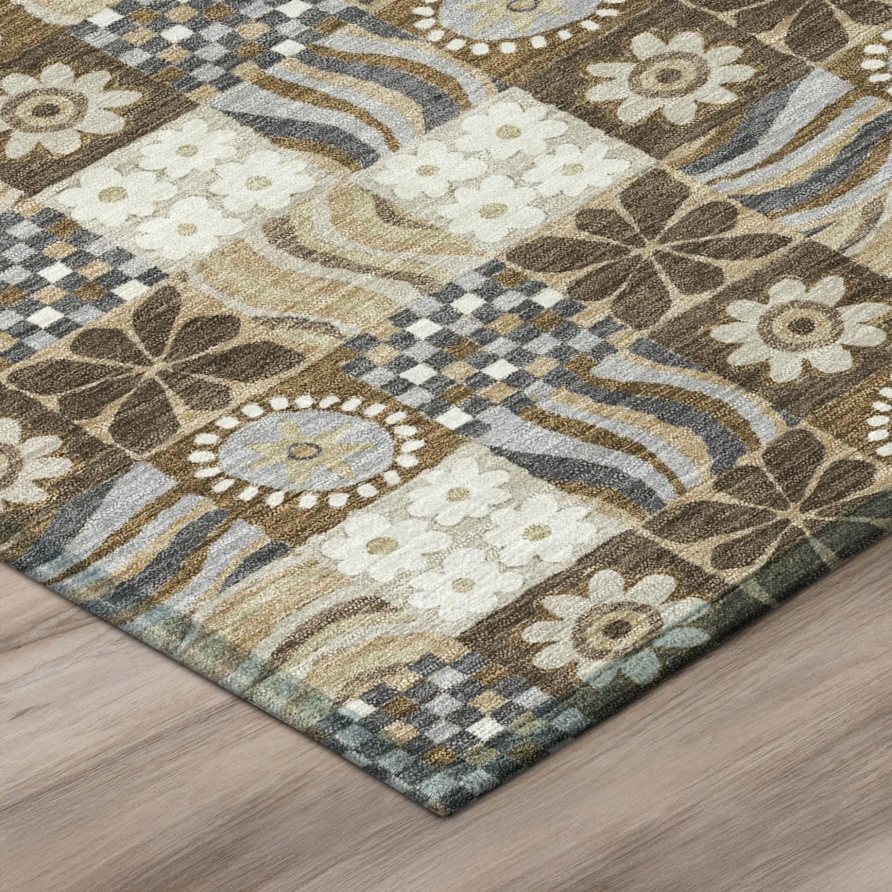 8' Chocolate And Brown Round Floral Washable Indoor Outdoor Area Rug Homeroots Outdoor