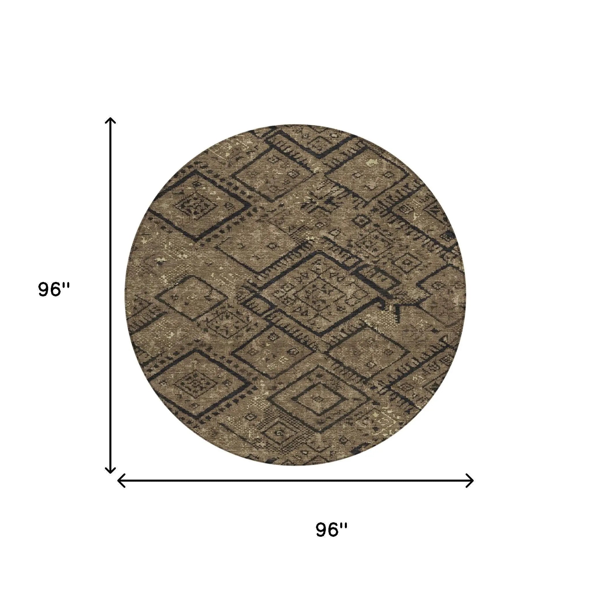 8' Chocolate And Brown Round Geometric Washable Indoor Outdoor Area Rug Homeroots Outdoor
