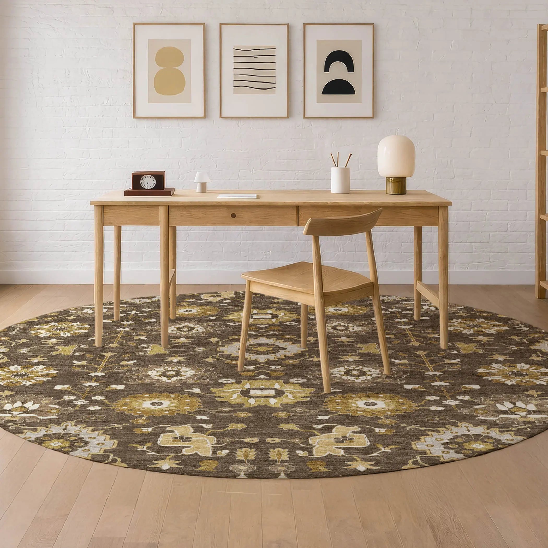 8' Chocolate And Brown Round Geometric Washable Indoor Outdoor Area Rug Homeroots Outdoor