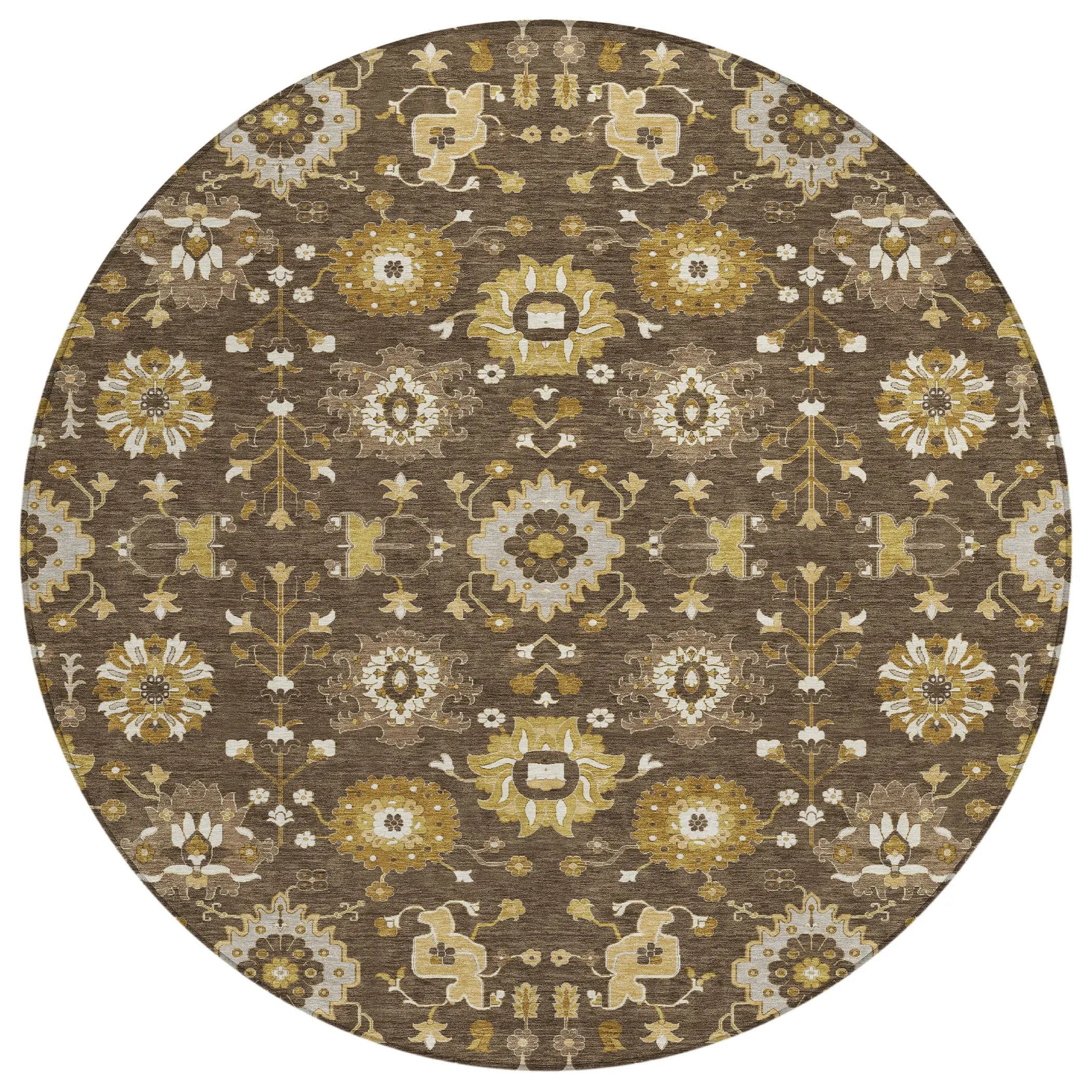 8' Chocolate And Brown Round Geometric Washable Indoor Outdoor Area Rug Homeroots Outdoor